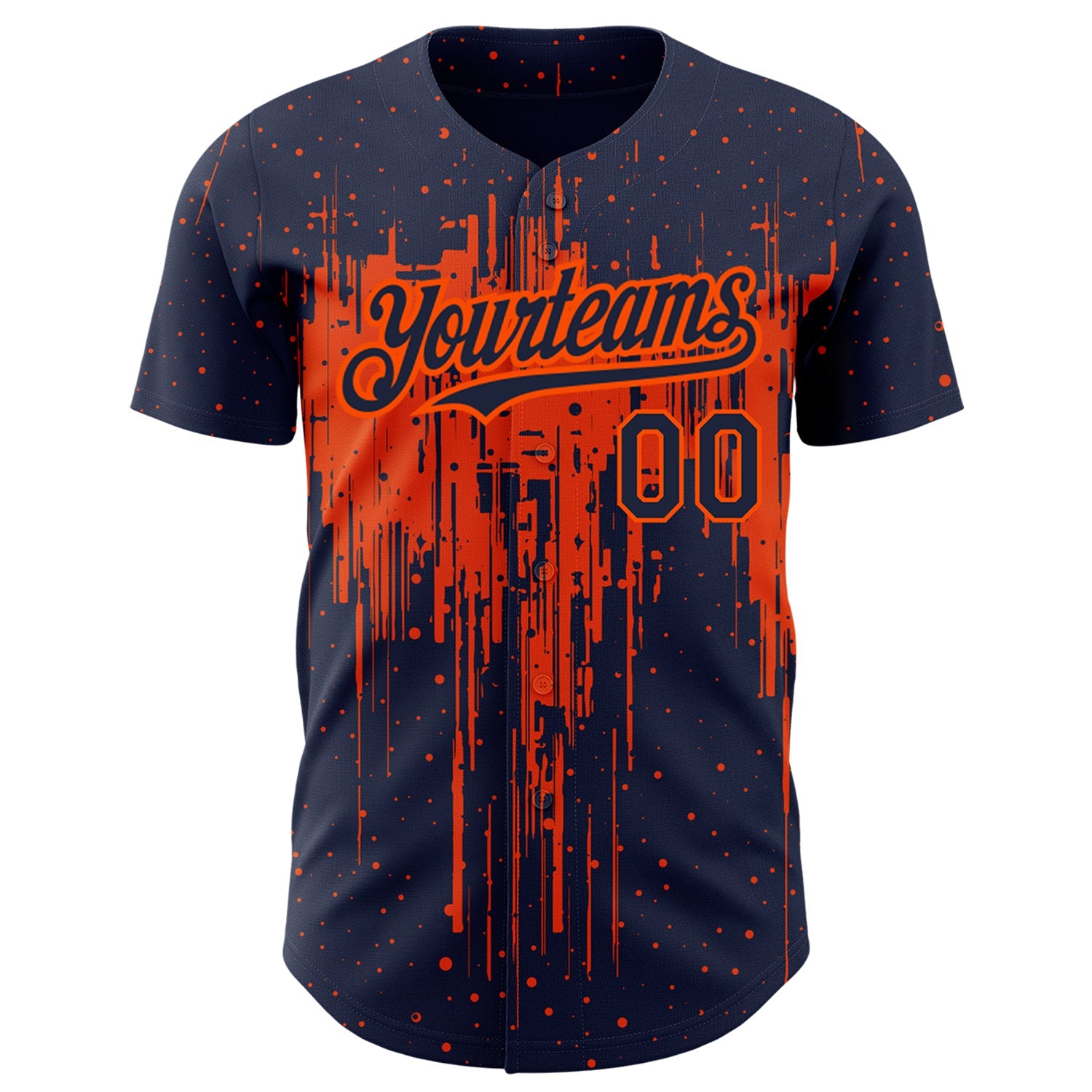 Custom Navy Orange 3D Pattern Design Dripping Splatter Art Authentic Baseball Jersey view 2