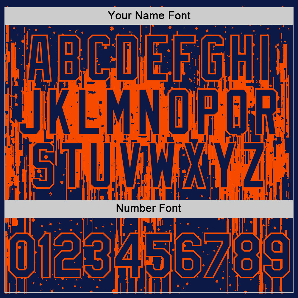 Custom Navy Orange 3D Pattern Design Dripping Splatter Art Authentic Baseball Jersey view 5
