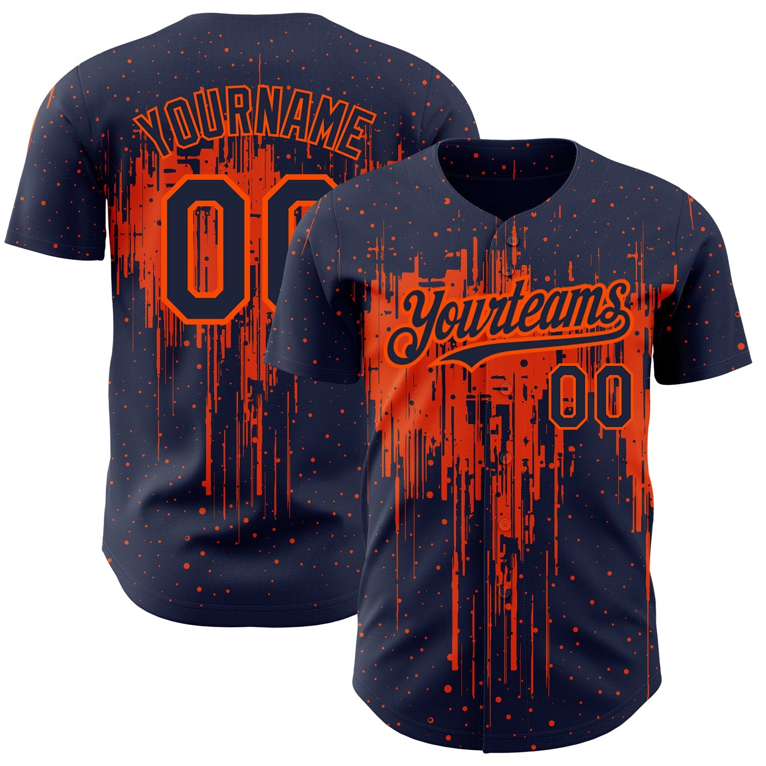 Custom Navy Orange 3D Pattern Design Dripping Splatter Art Authentic Baseball Jersey - Main View