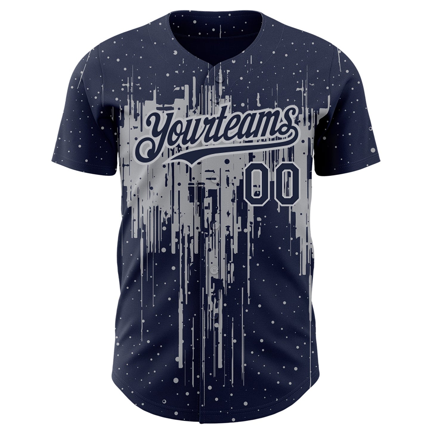 Custom Navy Gray 3D Pattern Design Dripping Splatter Art Authentic Baseball Jersey view 2
