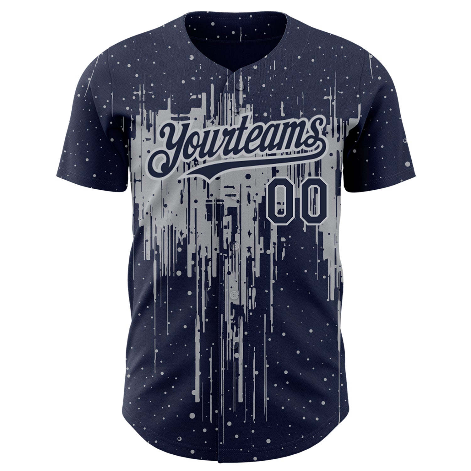 Custom Navy Gray 3D Pattern Design Dripping Splatter Art Authentic Baseball Jersey view 2