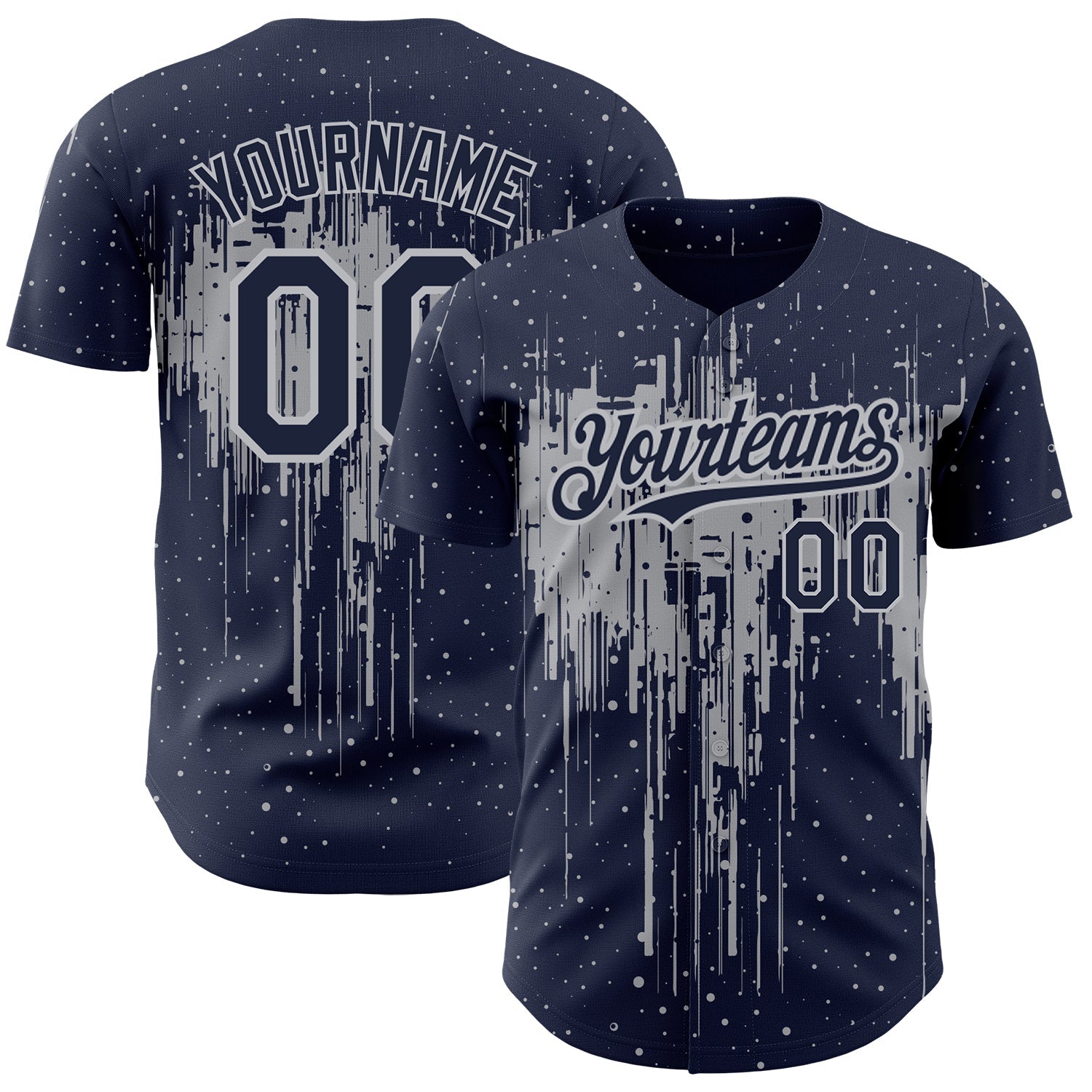 Custom Navy Gray 3D Pattern Design Dripping Splatter Art Authentic Baseball Jersey - Main View
