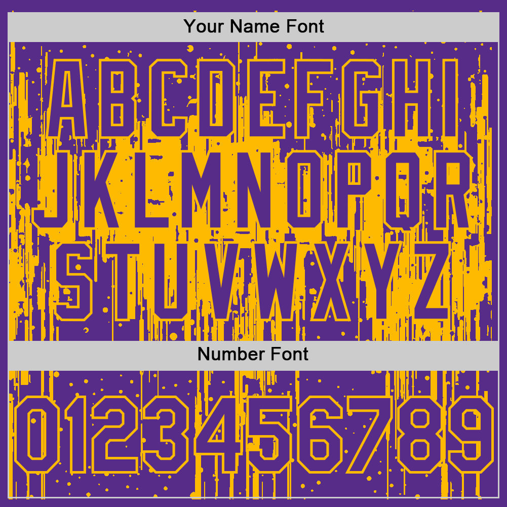 Custom Purple Gold 3D Pattern Design Dripping Splatter Art Authentic Baseball Jersey view 5