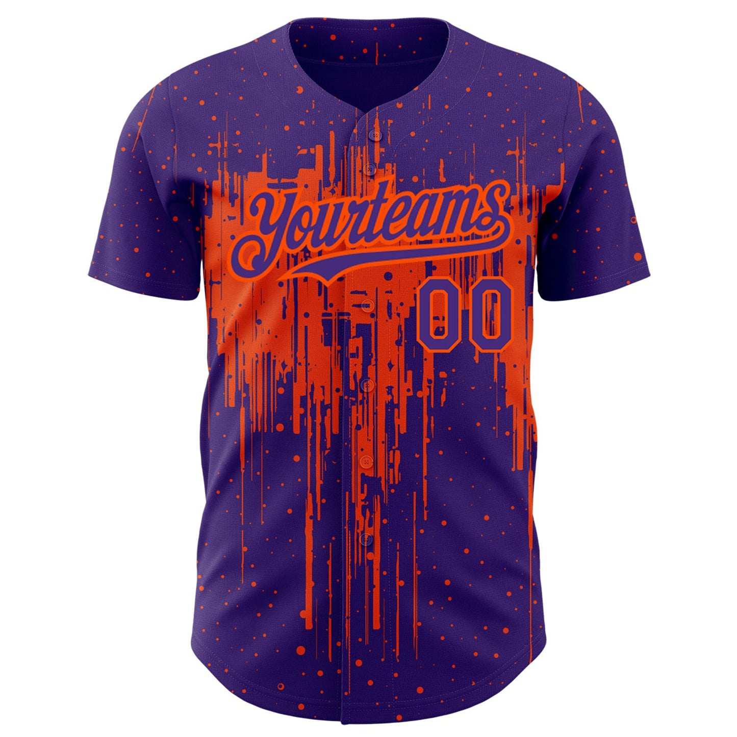 Custom Purple Orange 3D Pattern Design Dripping Splatter Art Authentic Baseball Jersey view 2