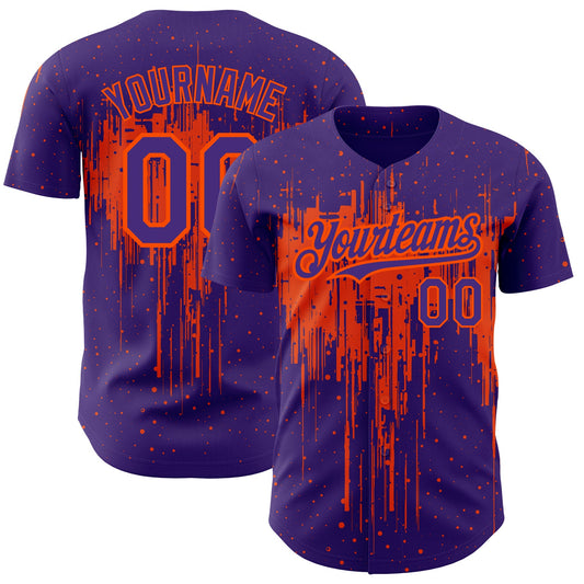 Custom Purple Orange 3D Pattern Design Dripping Splatter Art Authentic Baseball Jersey - Main View