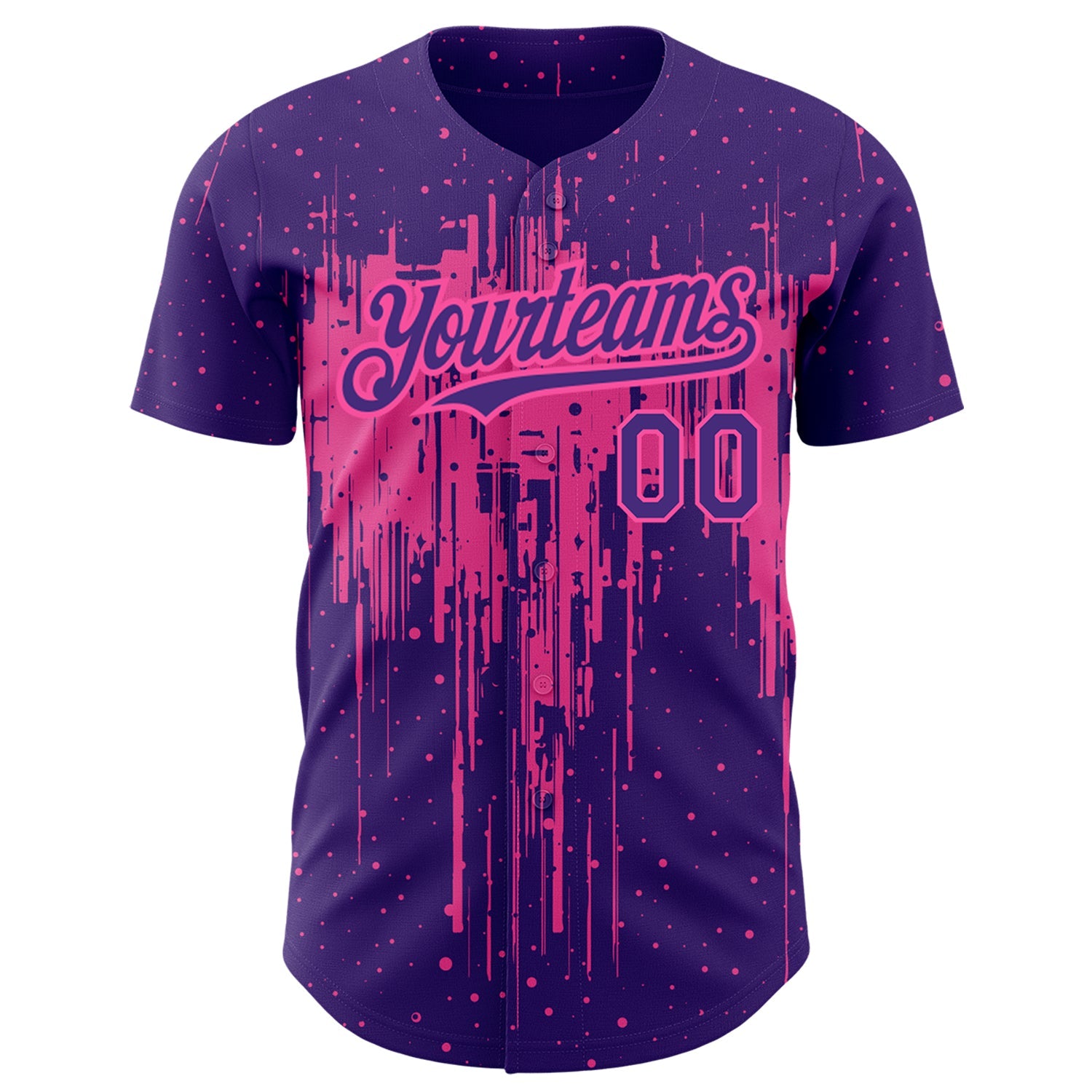 Custom Purple Pink 3D Pattern Design Dripping Splatter Art Authentic Baseball Jersey view 2