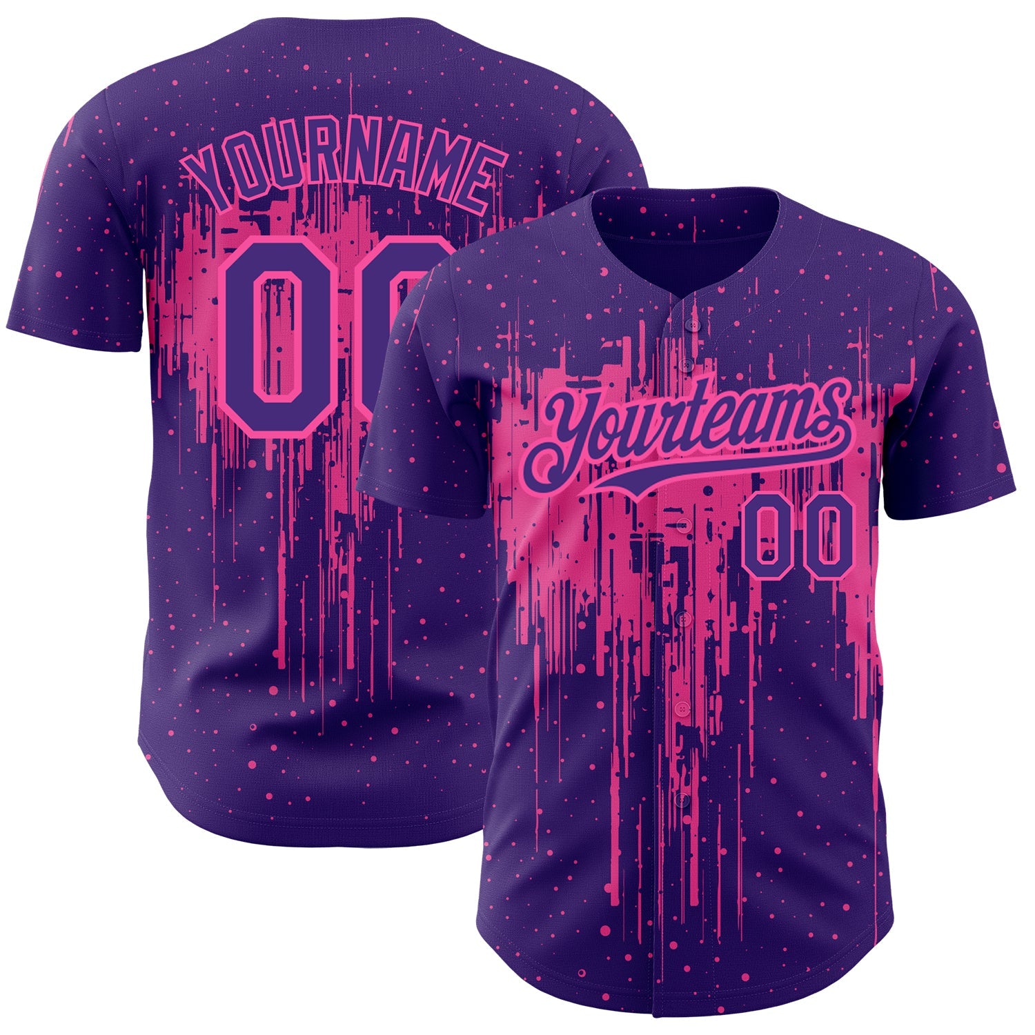 Custom Purple Pink 3D Pattern Design Dripping Splatter Art Authentic Baseball Jersey - Main View