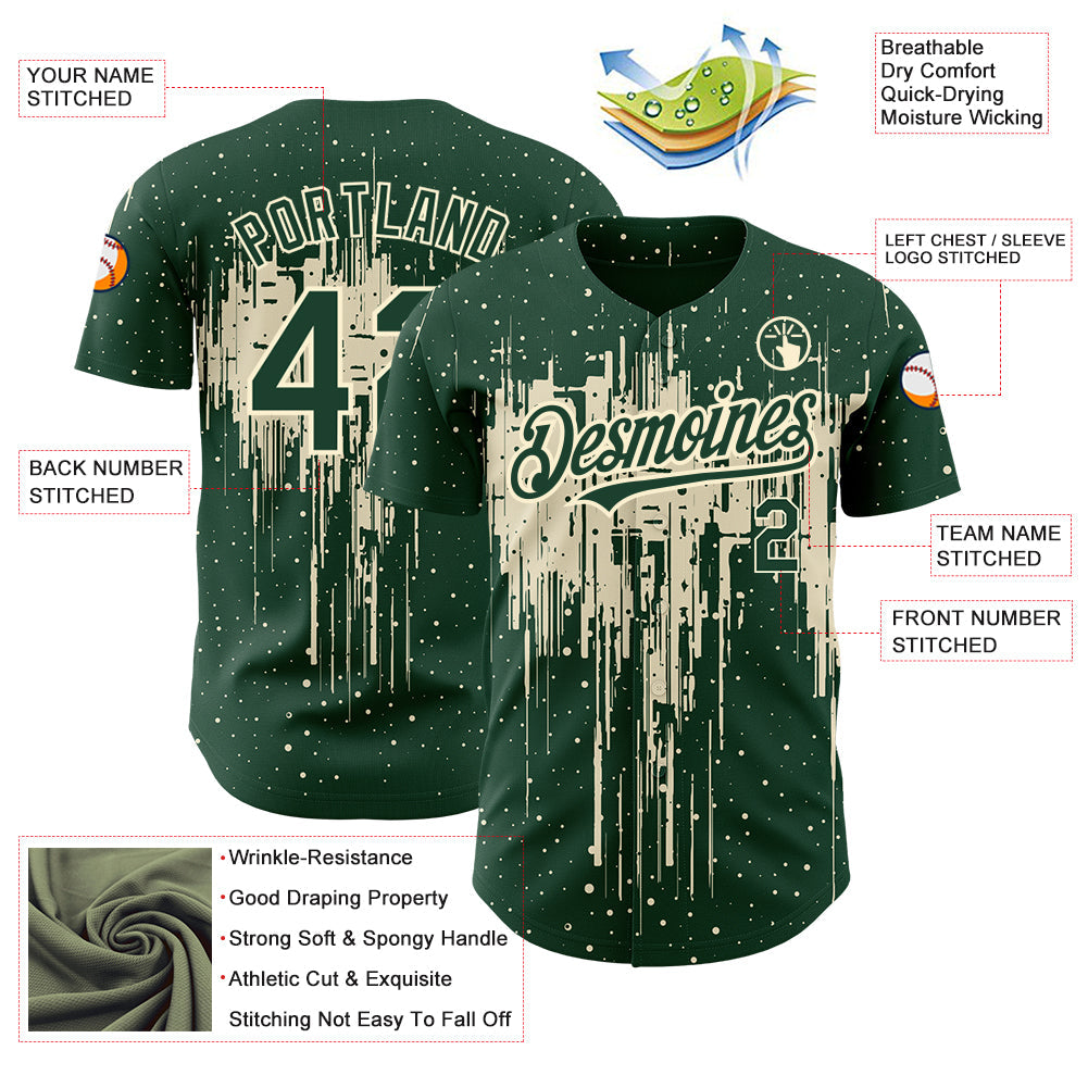 Custom Green Cream 3D Pattern Design Dripping Splatter Art Authentic Baseball Jersey view 3