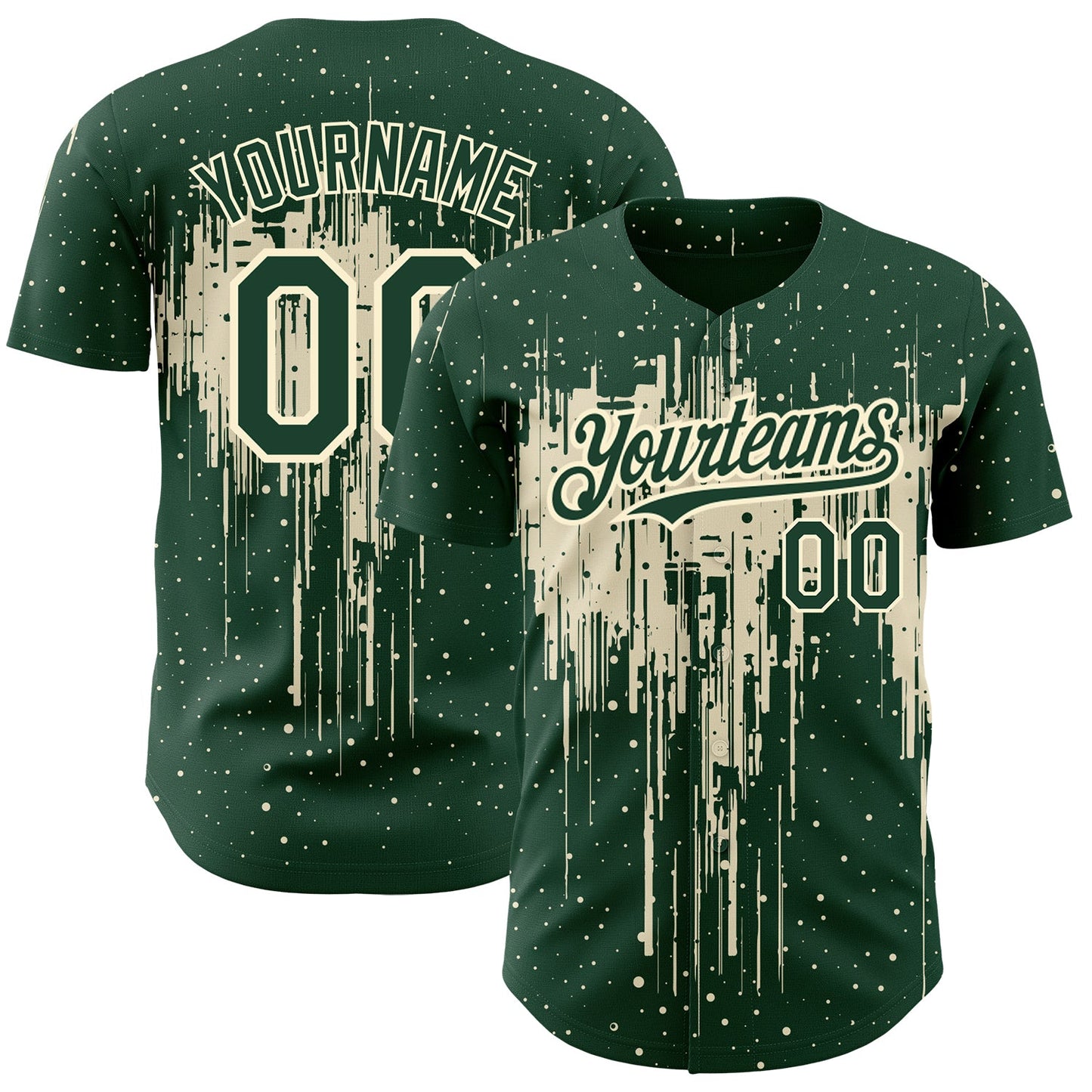 Custom Green Cream 3D Pattern Design Dripping Splatter Art Authentic Baseball Jersey - Main View