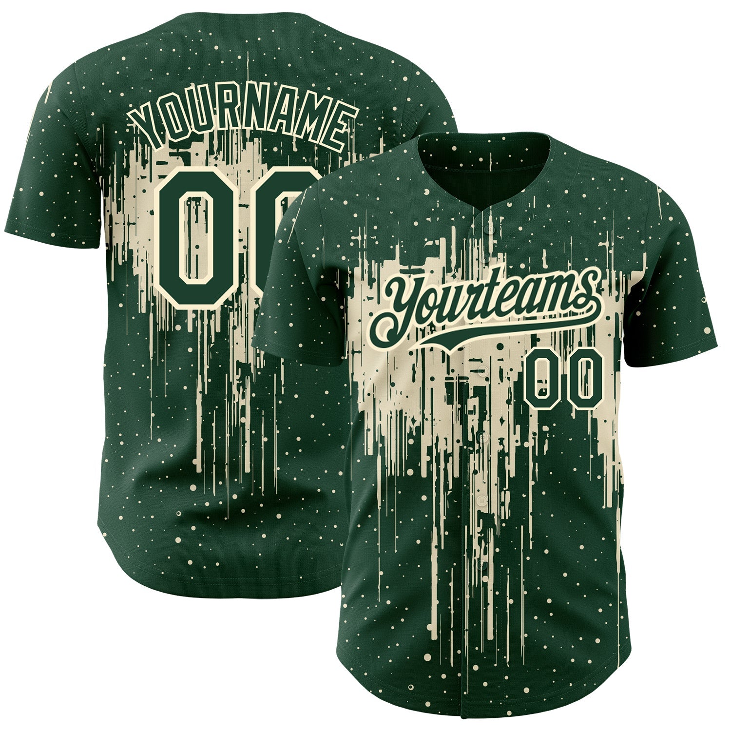 Custom Green Cream 3D Pattern Design Dripping Splatter Art Authentic Baseball Jersey - Main View