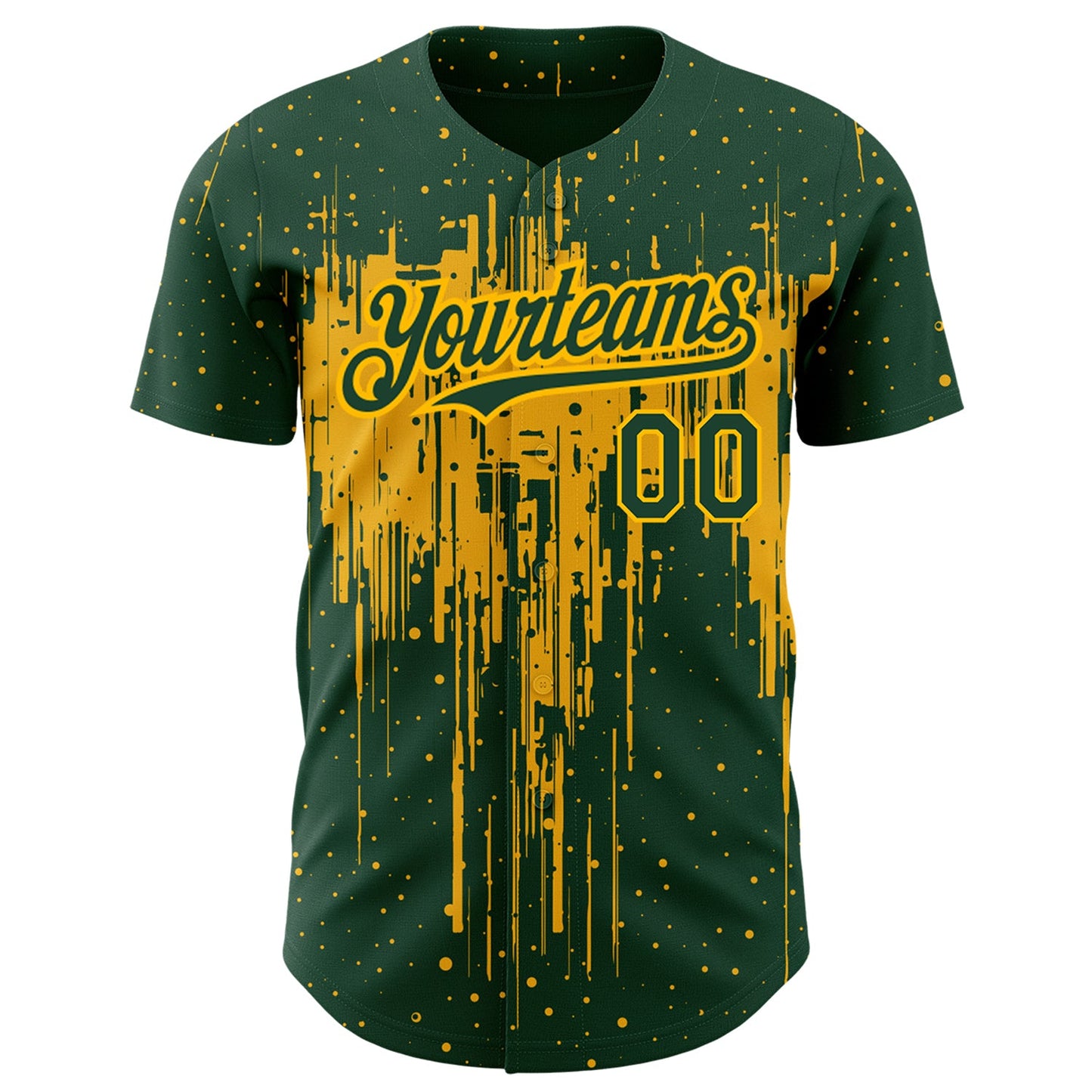 Custom Green Gold 3D Pattern Design Dripping Splatter Art Authentic Baseball Jersey view 2