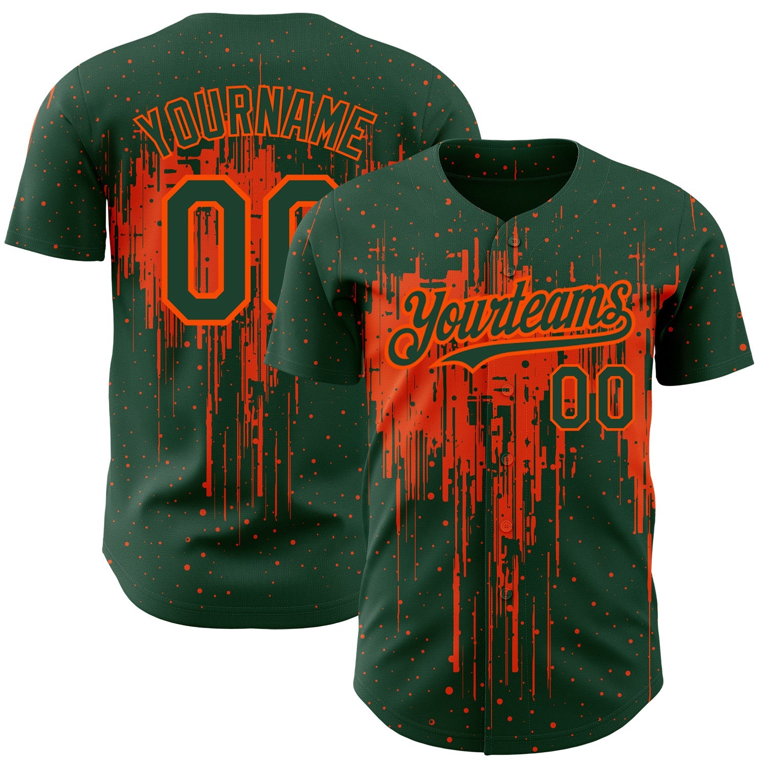 Custom Green Orange 3D Pattern Design Dripping Splatter Art Authentic Baseball Jersey - Main View