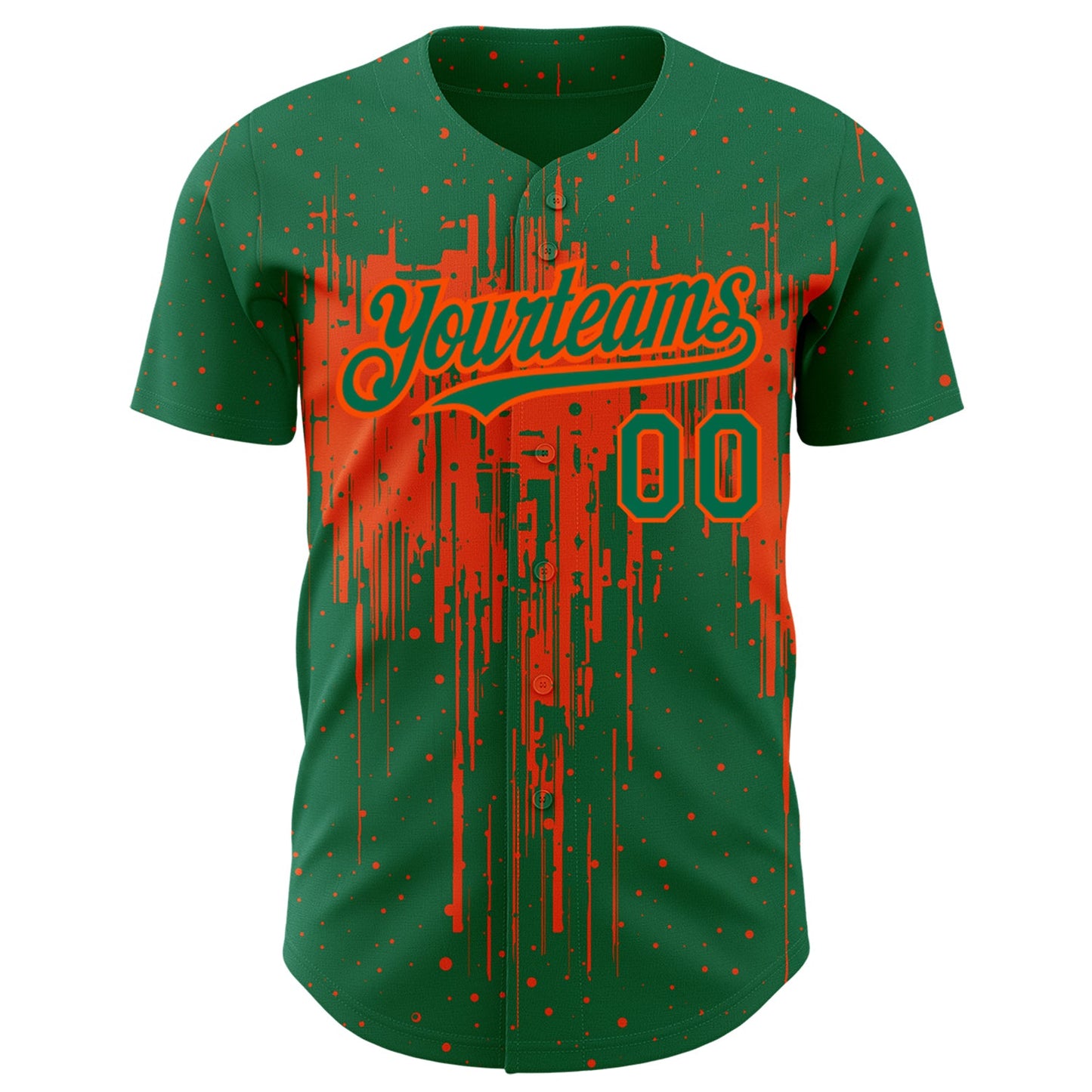 Custom Kelly Green Orange 3D Pattern Design Dripping Splatter Art Authentic Baseball Jersey view 2