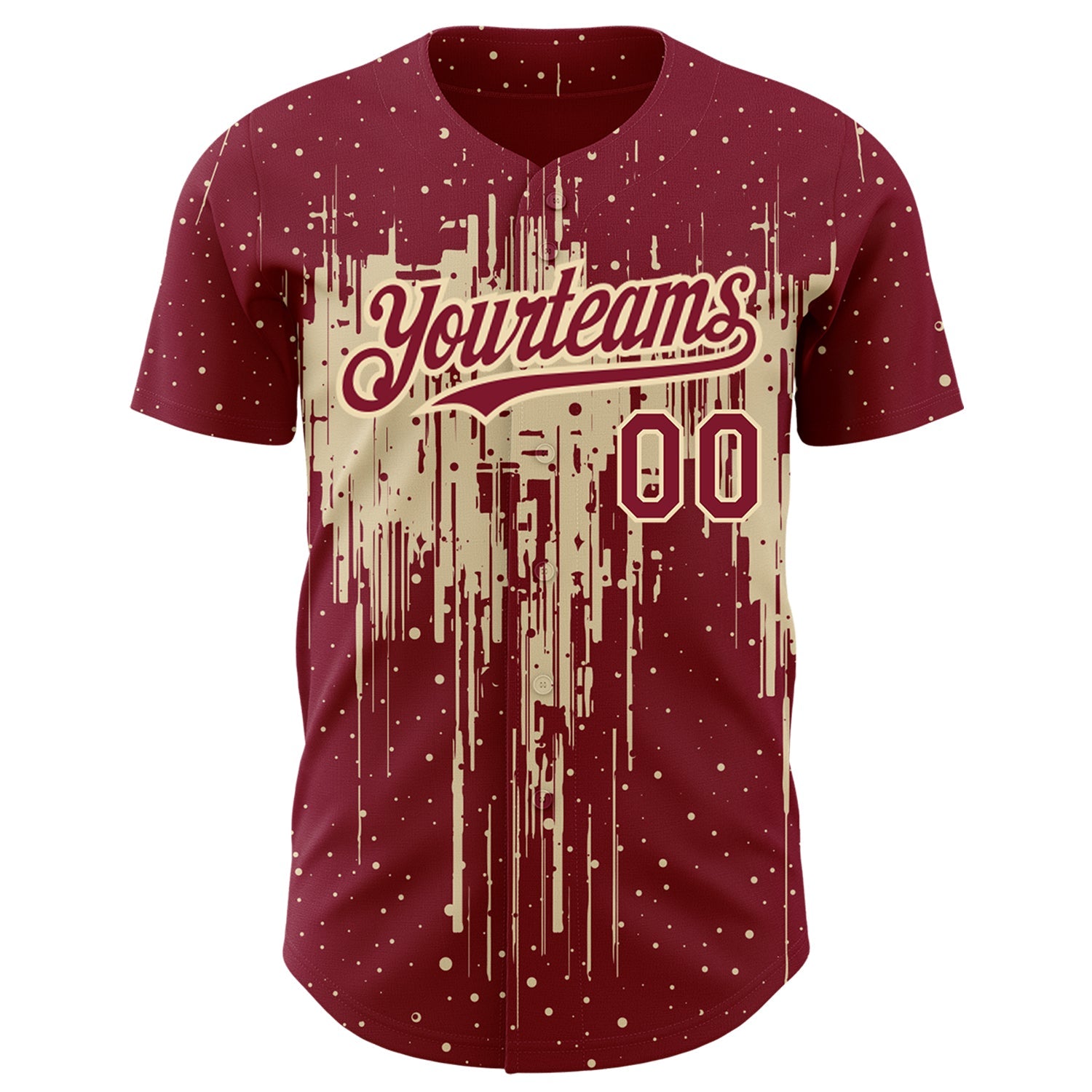 Custom Crimson City Cream 3D Pattern Design Dripping Splatter Art Authentic Baseball Jersey view 2