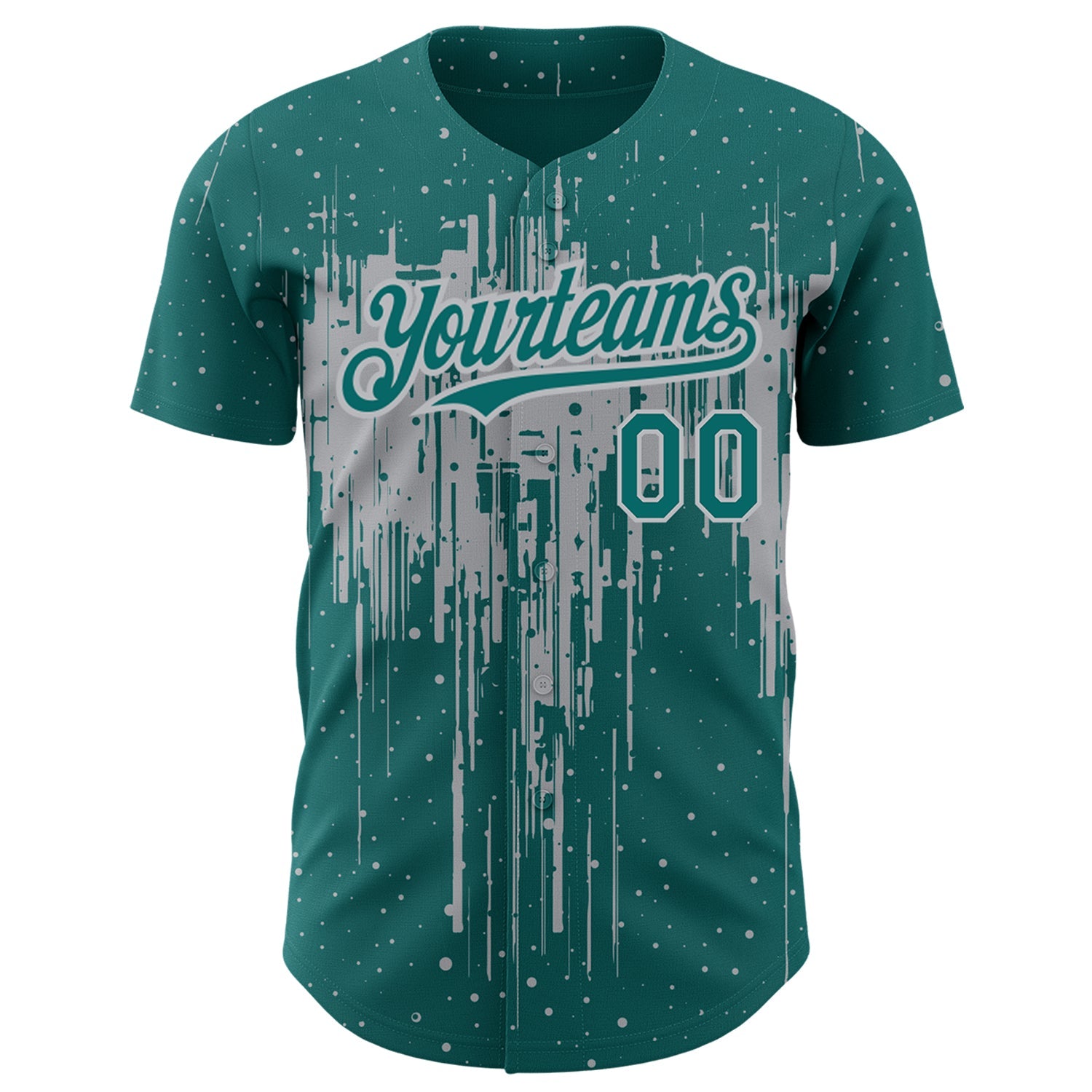 Custom Teal Gray 3D Pattern Design Dripping Splatter Art Authentic Baseball Jersey view 2