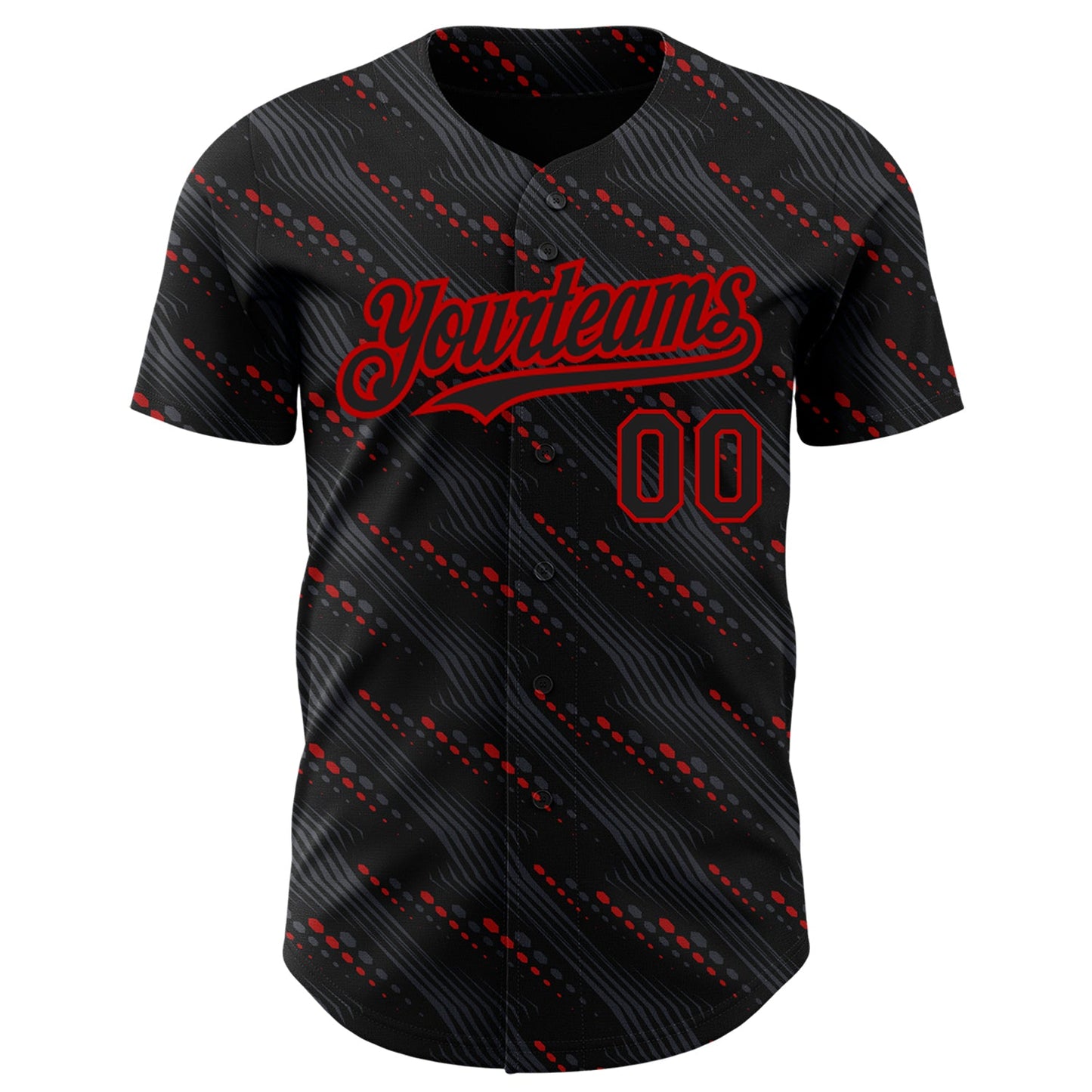 Custom Black Red 3D Pattern Design Slant Lines Authentic Baseball Jersey view 2