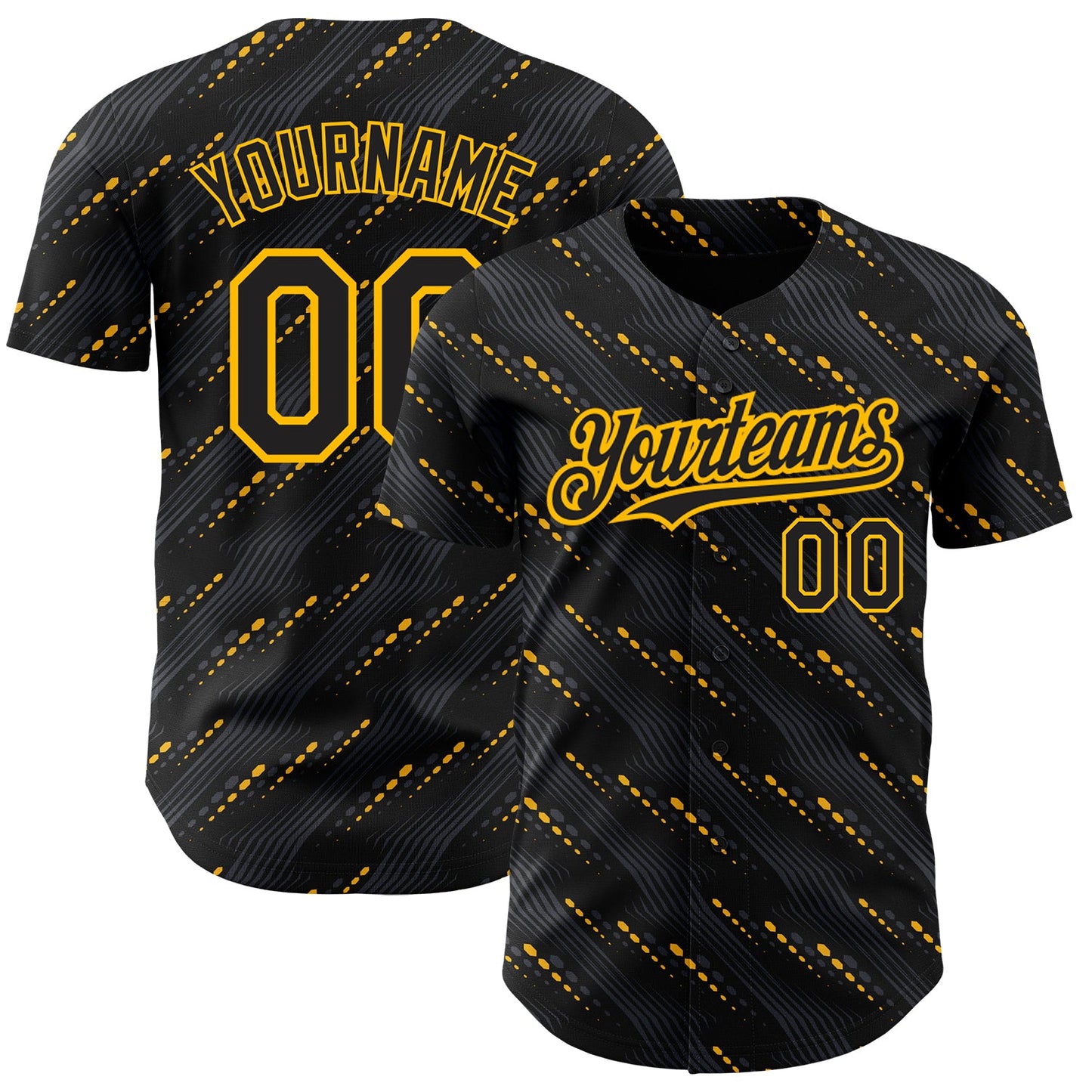 Custom Black Gold 3D Pattern Design Slant Lines Authentic Baseball Jersey - Main View