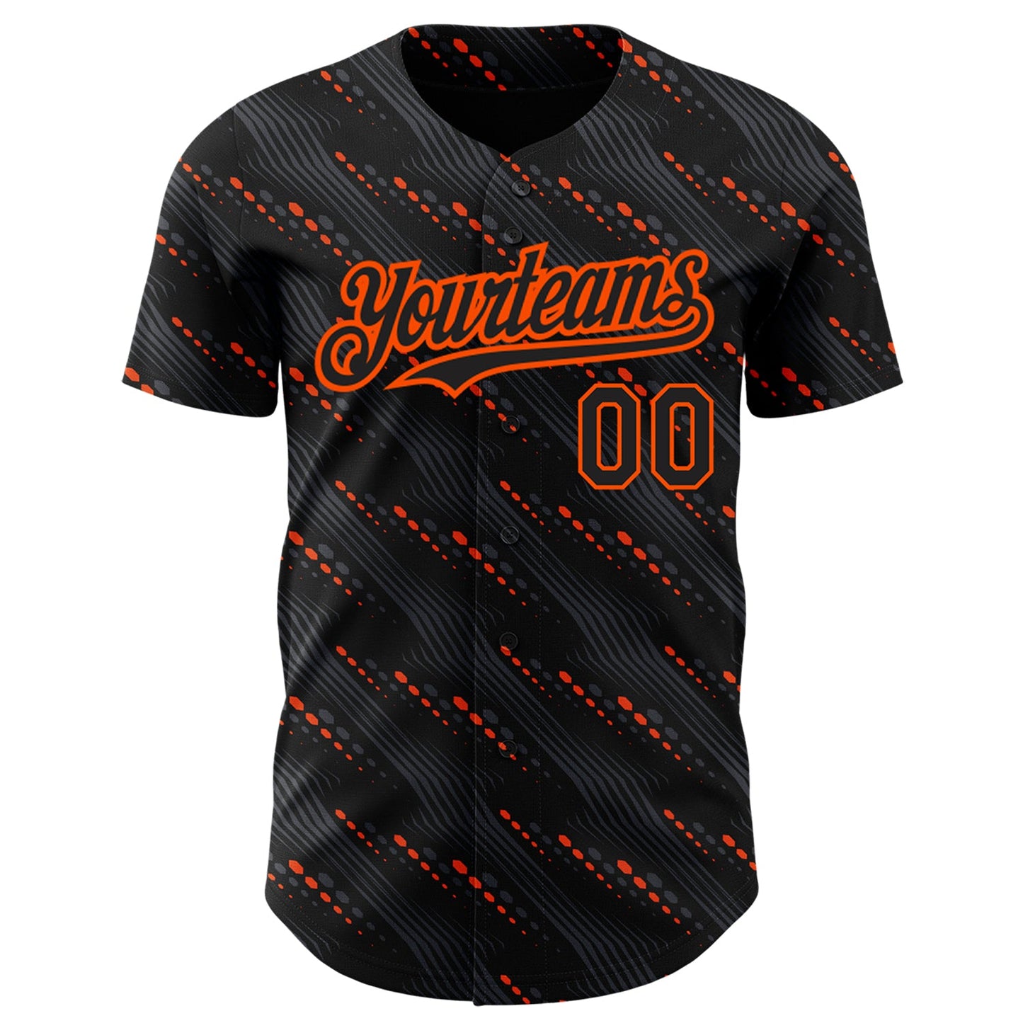 Custom Black Orange 3D Pattern Design Slant Lines Authentic Baseball Jersey view 2