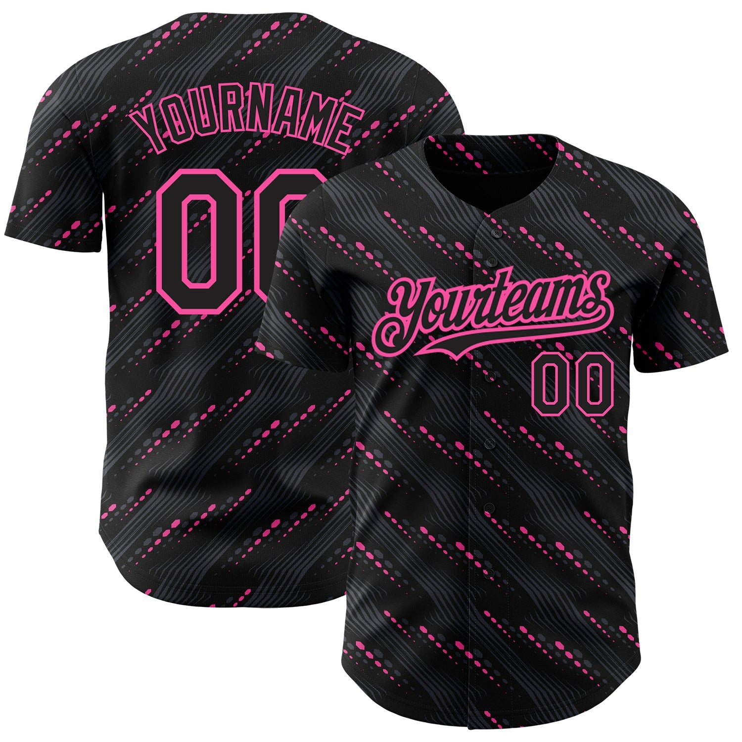 Custom Black Pink 3D Pattern Design Slant Lines Authentic Baseball Jersey - Main View