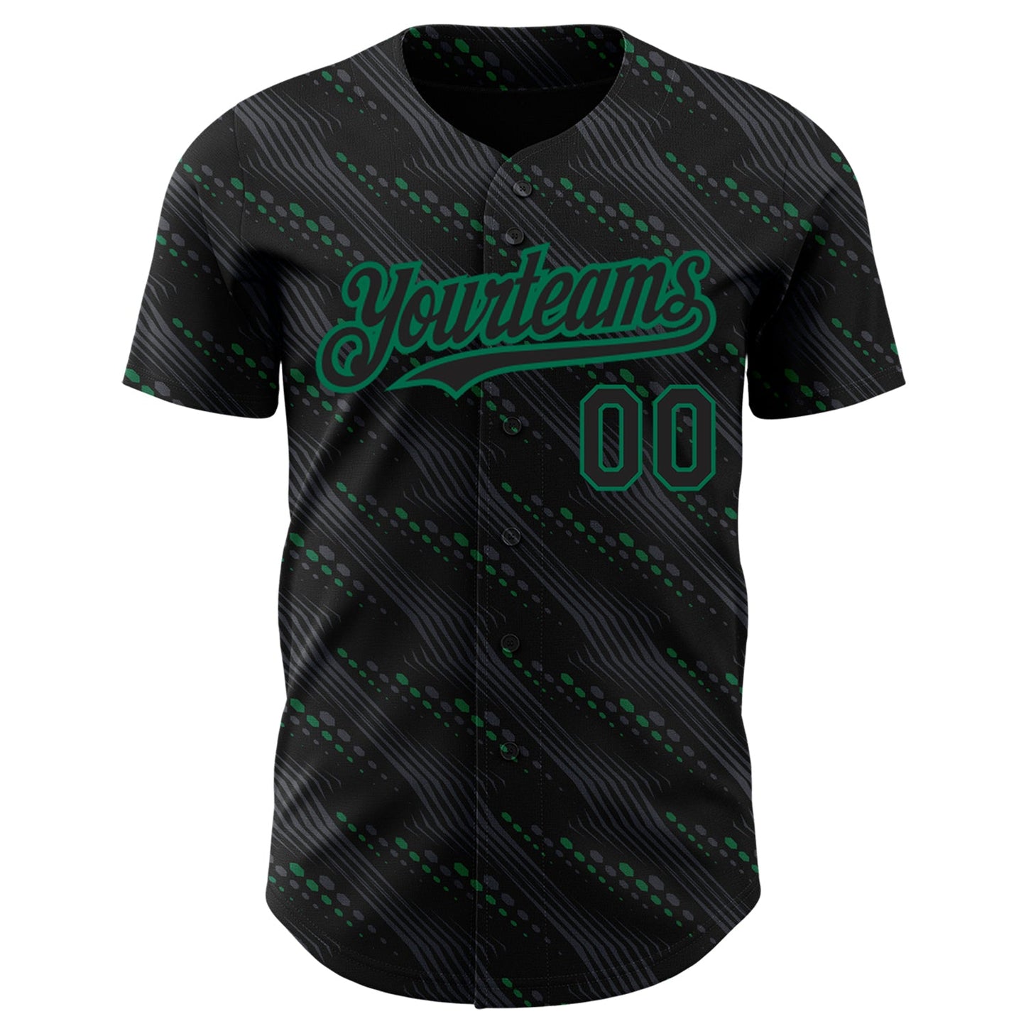 Custom Black Kelly Green 3D Pattern Design Slant Lines Authentic Baseball Jersey view 2