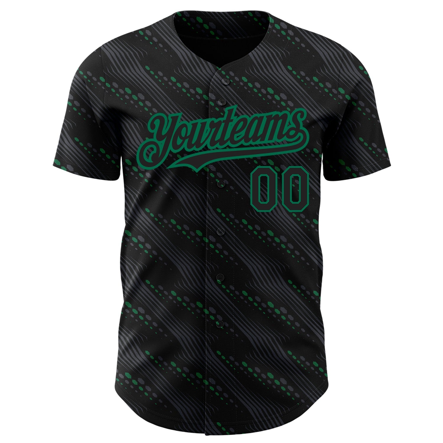 Custom Black Kelly Green 3D Pattern Design Slant Lines Authentic Baseball Jersey view 2