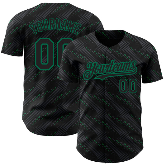 Custom Black Kelly Green 3D Pattern Design Slant Lines Authentic Baseball Jersey - Main View