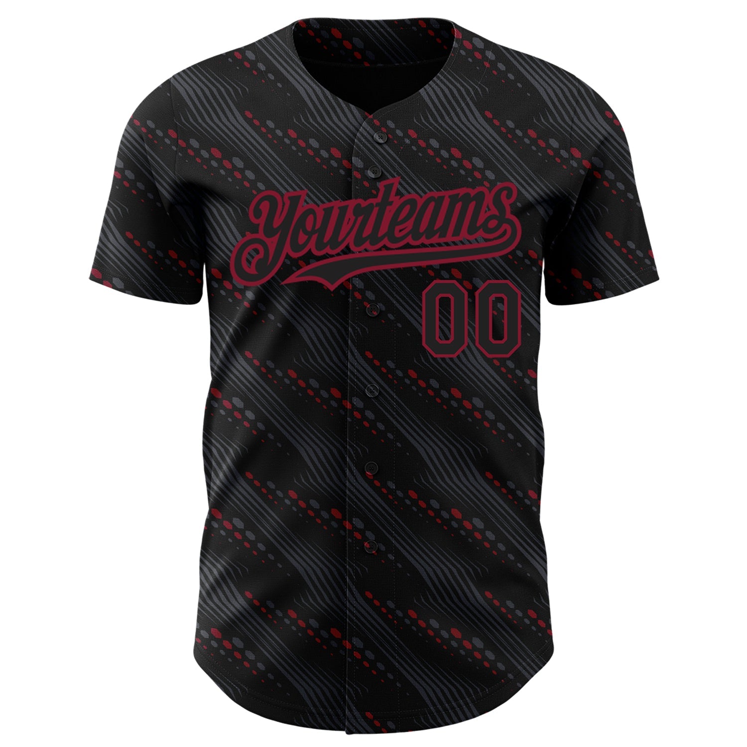 Custom Black Crimson 3D Pattern Design Slant Lines Authentic Baseball Jersey view 2