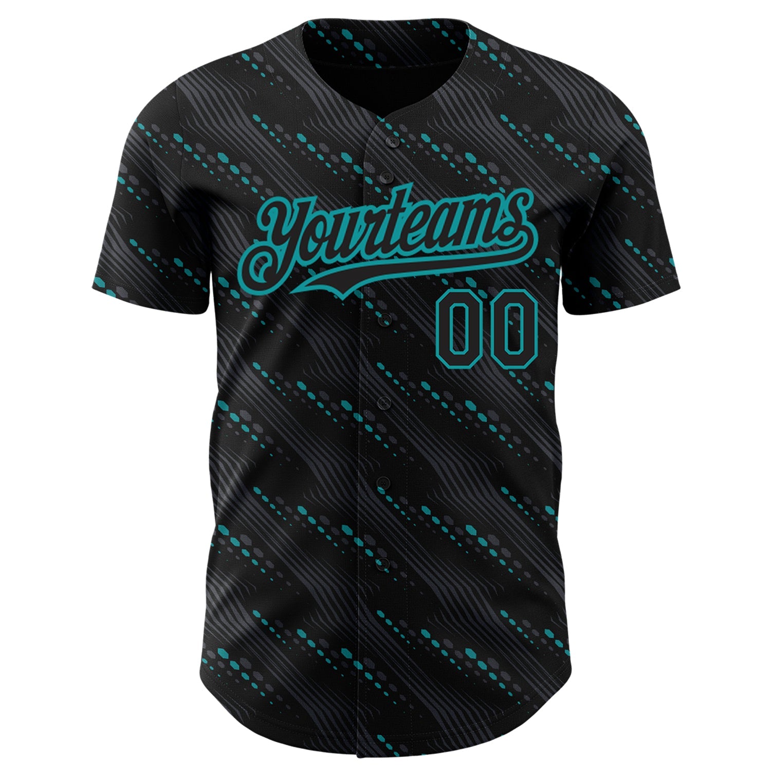 Custom Black Teal 3D Pattern Design Slant Lines Authentic Baseball Jersey view 2