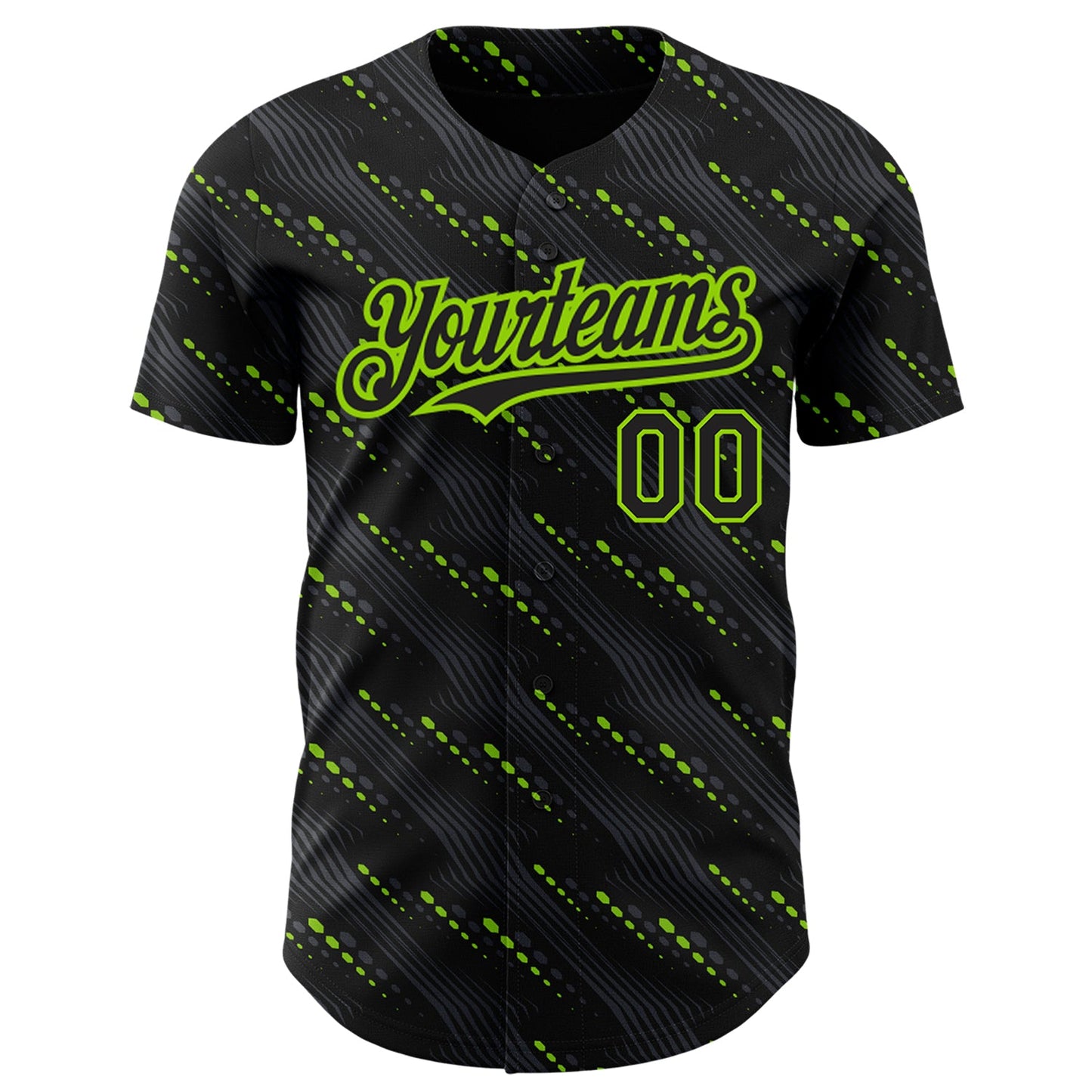 Custom Black Neon Green 3D Pattern Design Slant Lines Authentic Baseball Jersey view 2