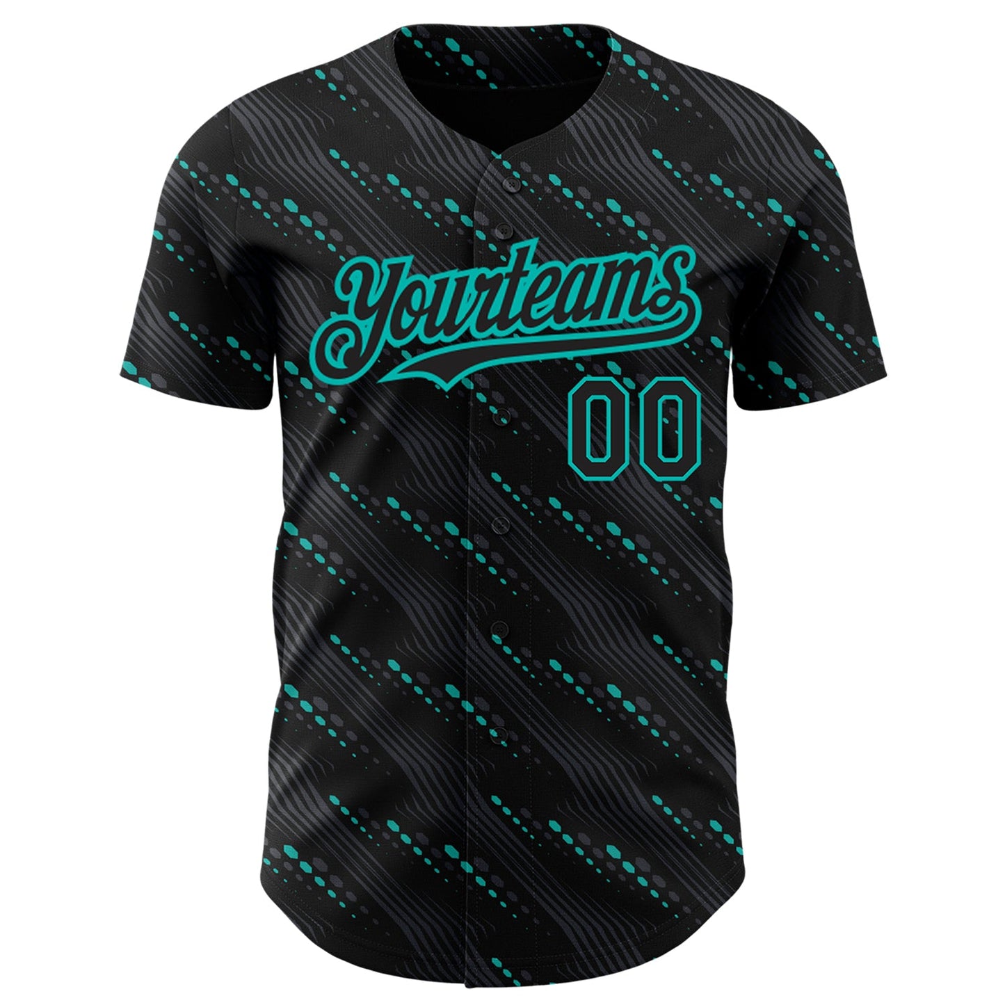 Custom Black Aqua 3D Pattern Design Slant Lines Authentic Baseball Jersey view 2
