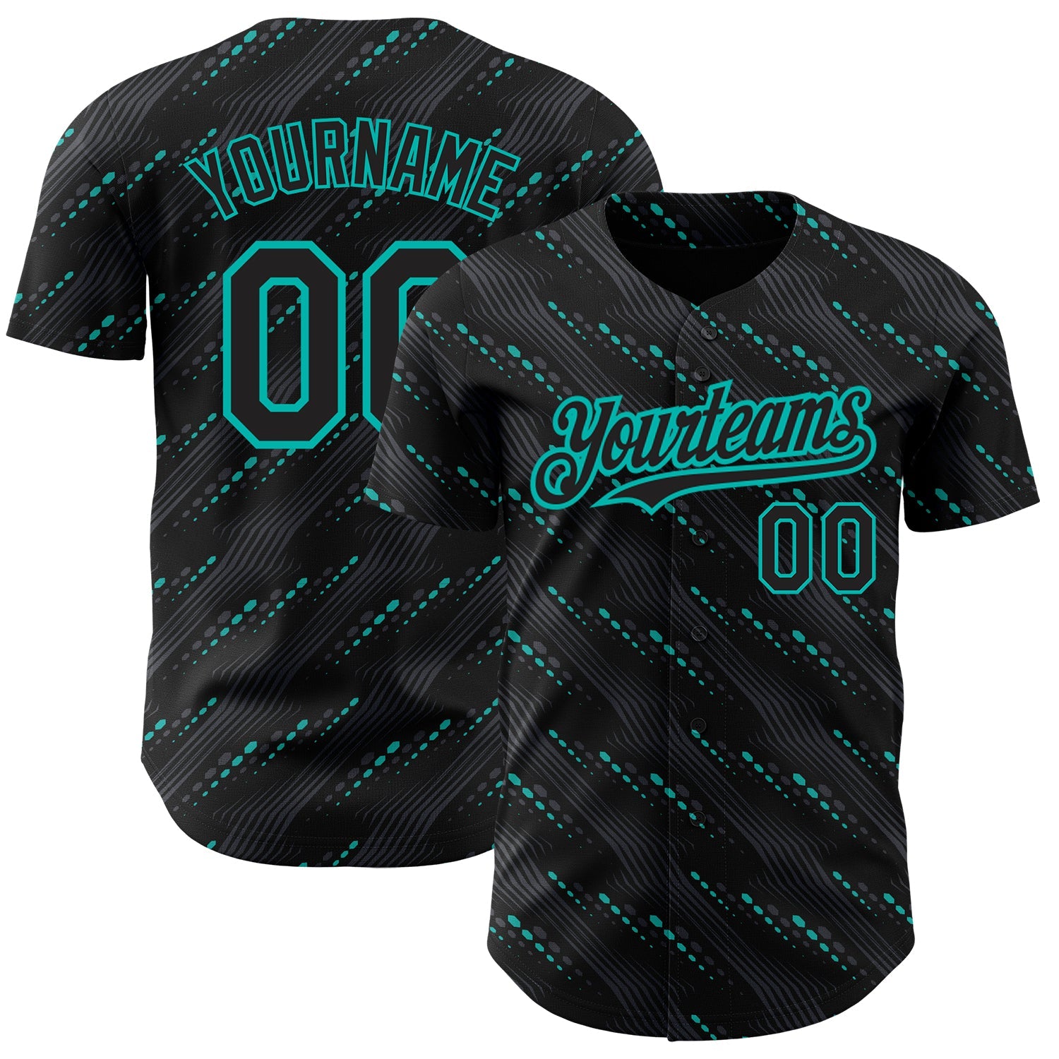 Custom Black Aqua 3D Pattern Design Slant Lines Authentic Baseball Jersey - Main View
