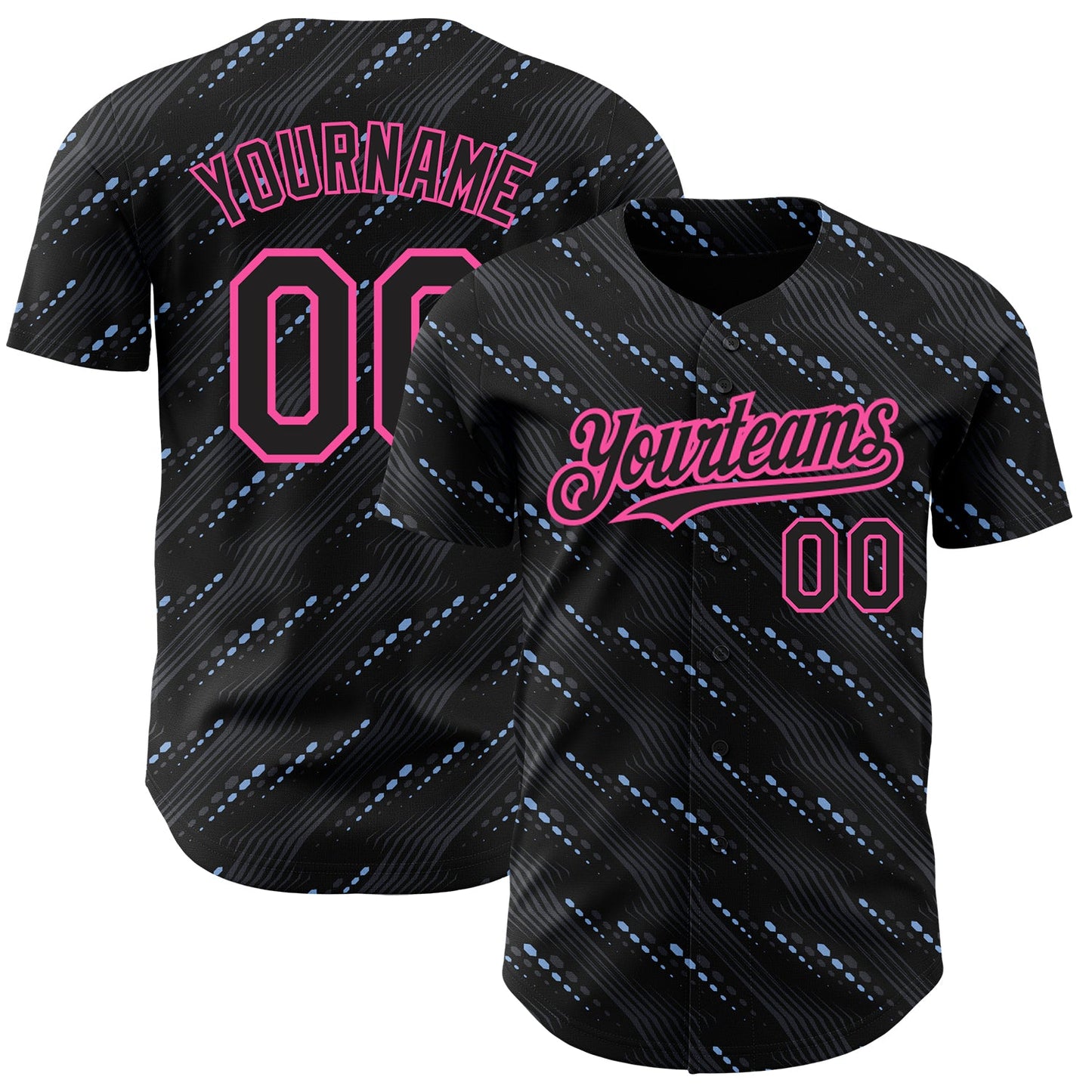 Custom Black Pink 3D Pattern Design Slant Lines Authentic Baseball Jersey - Main View