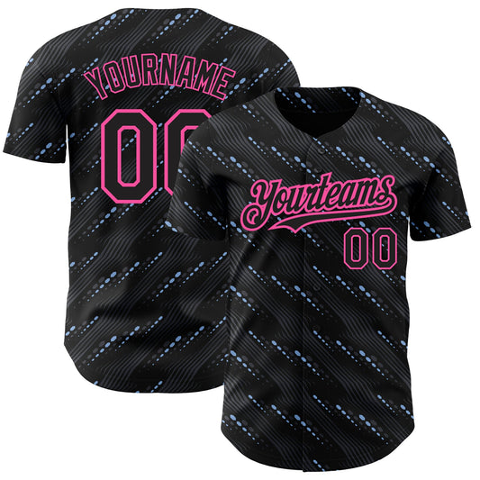 Custom Black Pink 3D Pattern Design Slant Lines Authentic Baseball Jersey - Main View