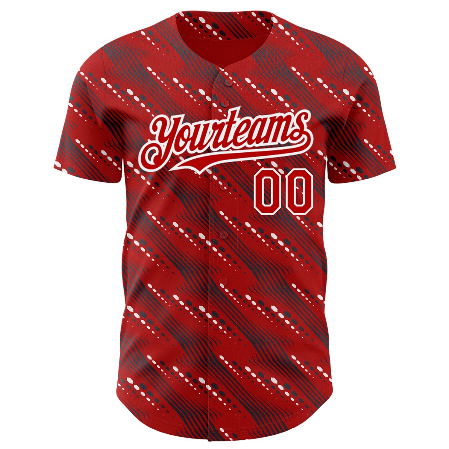 Custom Red White 3D Pattern Design Slant Lines Authentic Baseball Jersey view 2