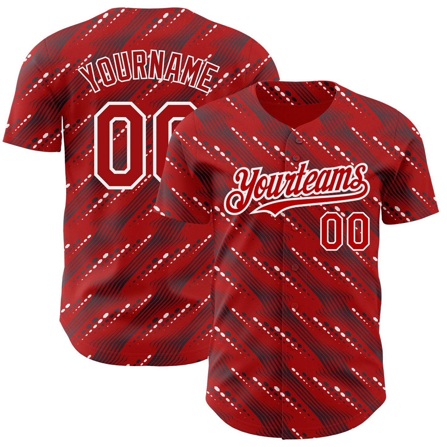 Custom Red White 3D Pattern Design Slant Lines Authentic Baseball Jersey - Main View