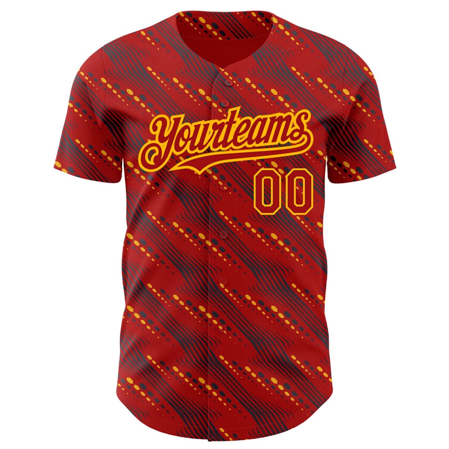 Custom Red Gold 3D Pattern Design Slant Lines Authentic Baseball Jersey view 2