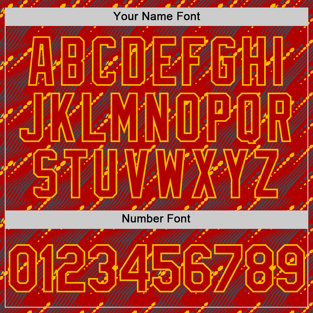 Custom Red Gold 3D Pattern Design Slant Lines Authentic Baseball Jersey view 5
