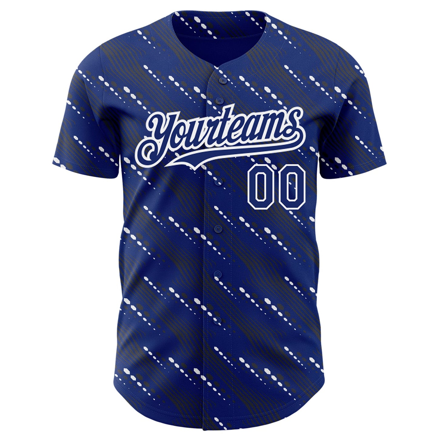 Custom Royal White 3D Pattern Design Slant Lines Authentic Baseball Jersey view 2