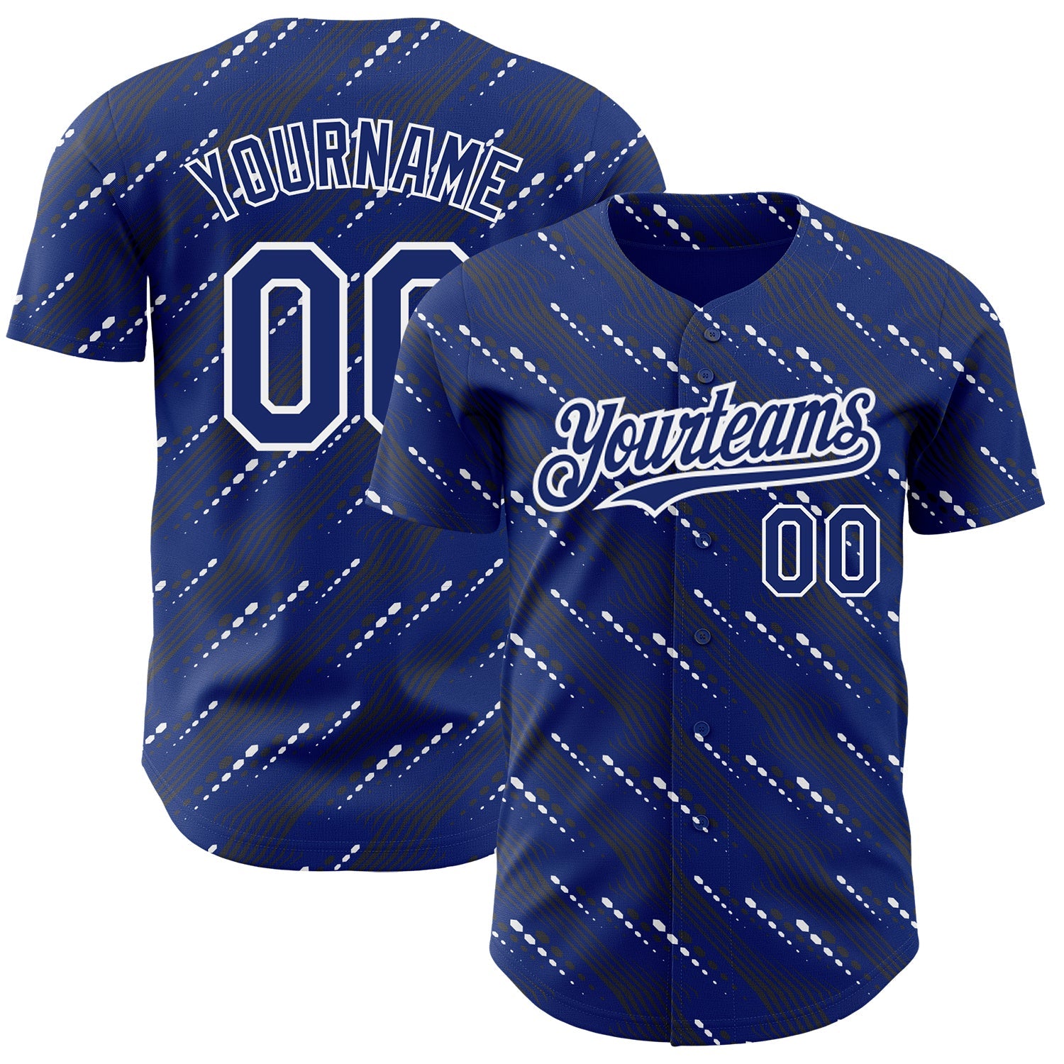 Custom Royal White 3D Pattern Design Slant Lines Authentic Baseball Jersey - Main View