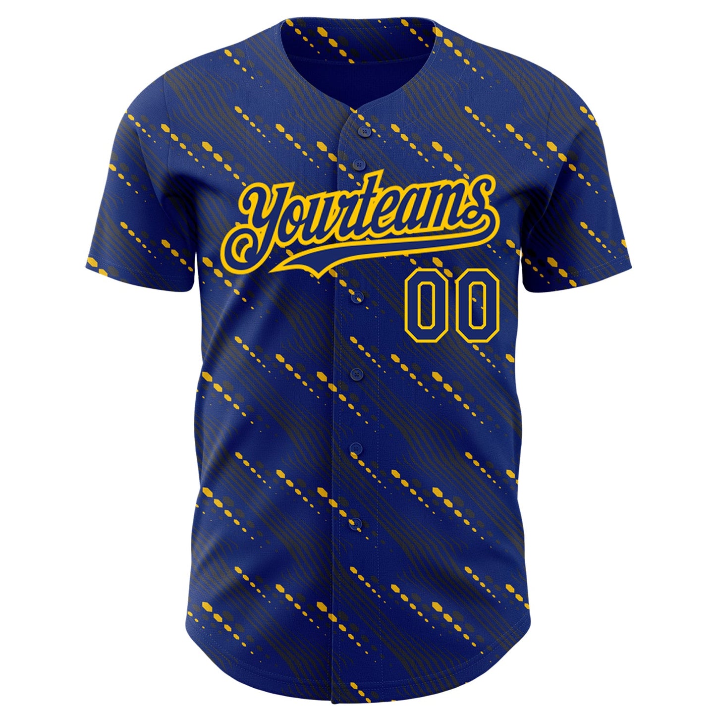 Custom Royal Yellow 3D Pattern Design Slant Lines Authentic Baseball Jersey view 2