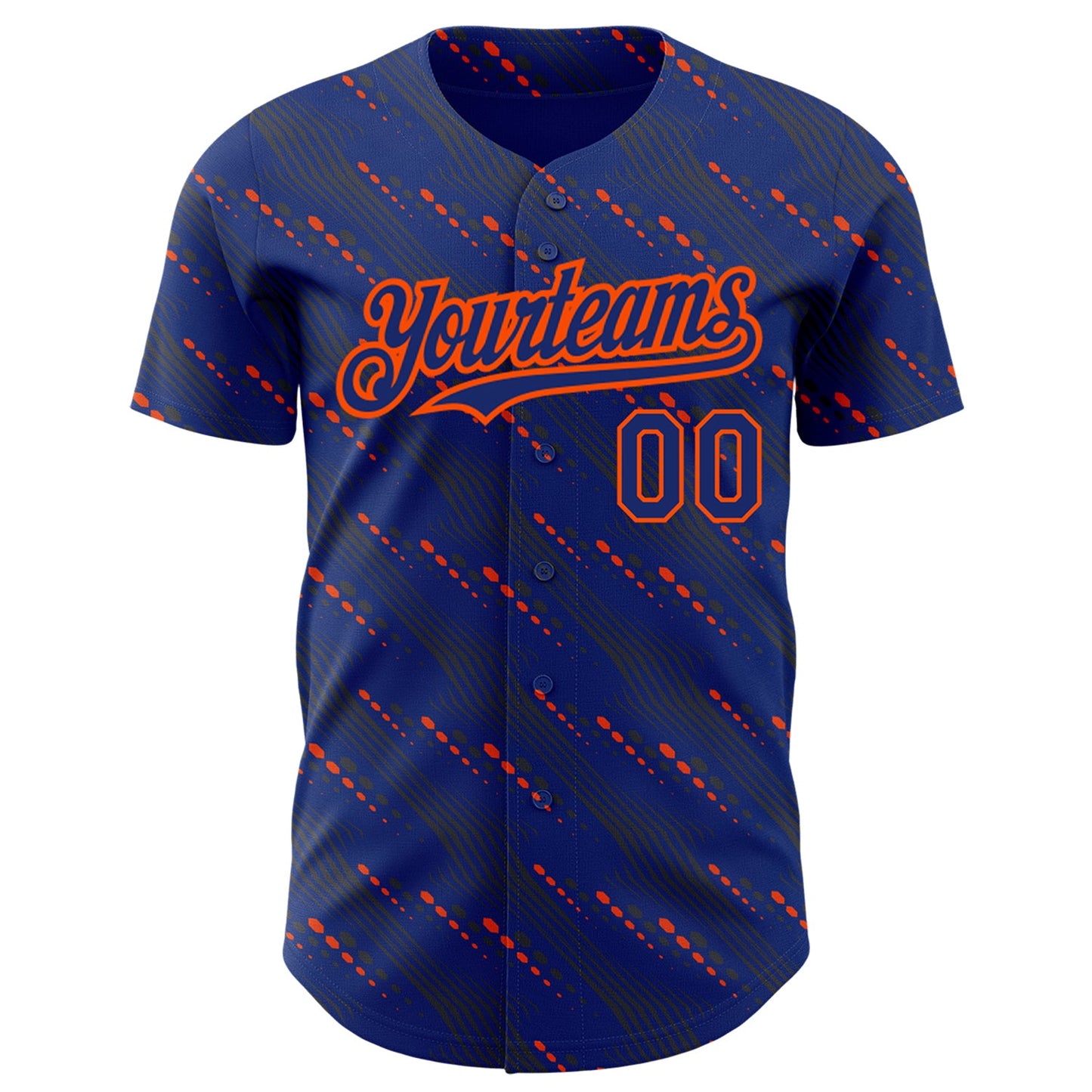 Custom Royal Orange 3D Pattern Design Slant Lines Authentic Baseball Jersey view 2