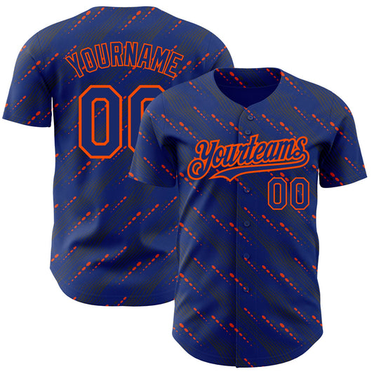 Custom Royal Orange 3D Pattern Design Slant Lines Authentic Baseball Jersey - Main View