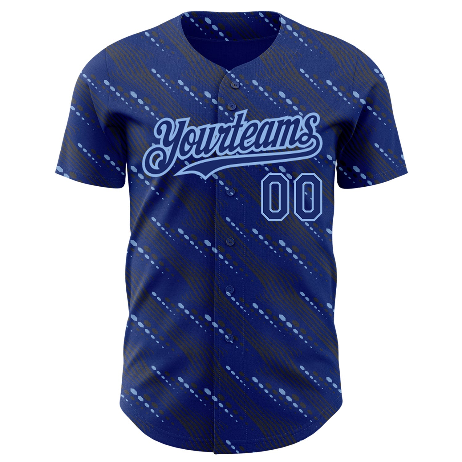Custom Royal Light Blue 3D Pattern Design Slant Lines Authentic Baseball Jersey view 2