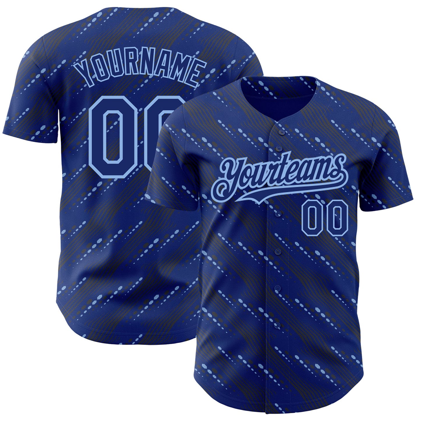 Custom Royal Light Blue 3D Pattern Design Slant Lines Authentic Baseball Jersey - Main View