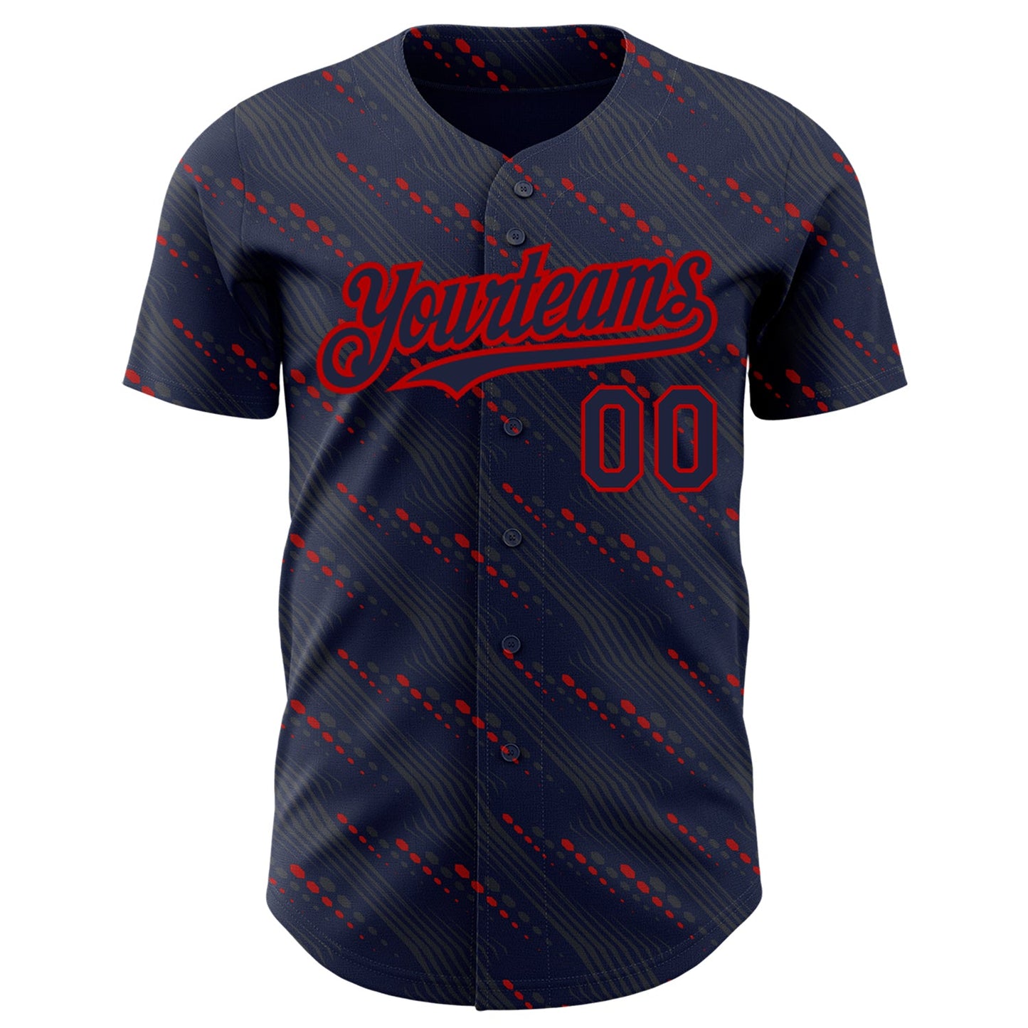 Custom Navy Red 3D Pattern Design Slant Lines Authentic Baseball Jersey view 2