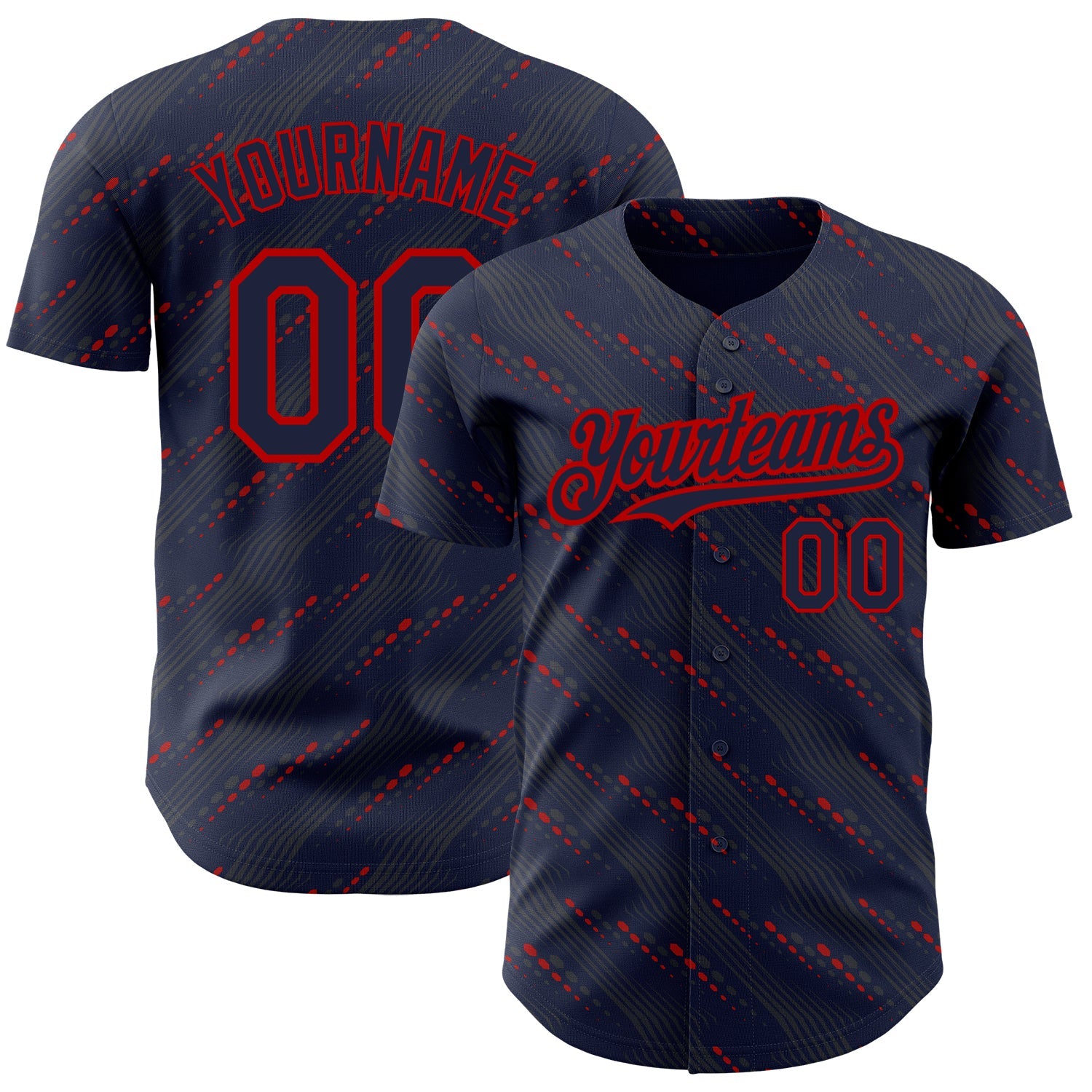 Custom Navy Red 3D Pattern Design Slant Lines Authentic Baseball Jersey - Main View