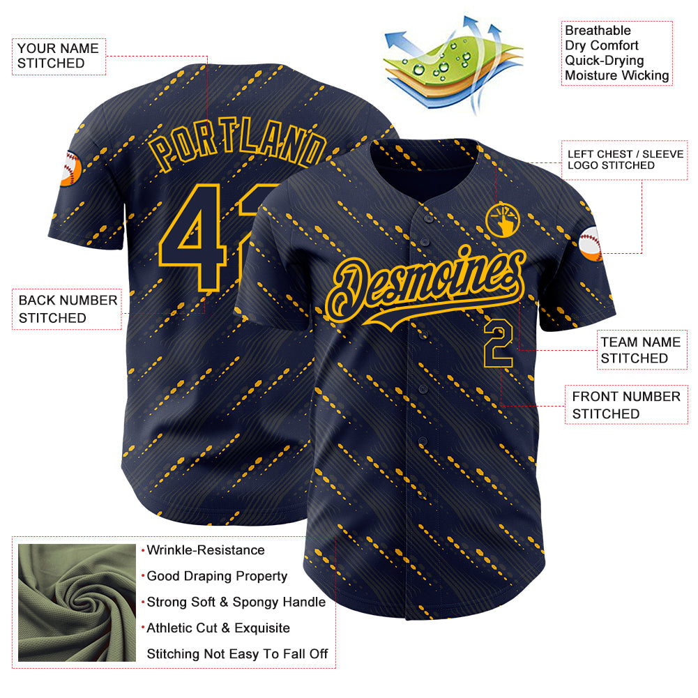 Custom Navy Red 3D Pattern Design Slant Lines Authentic Baseball Jersey view 3