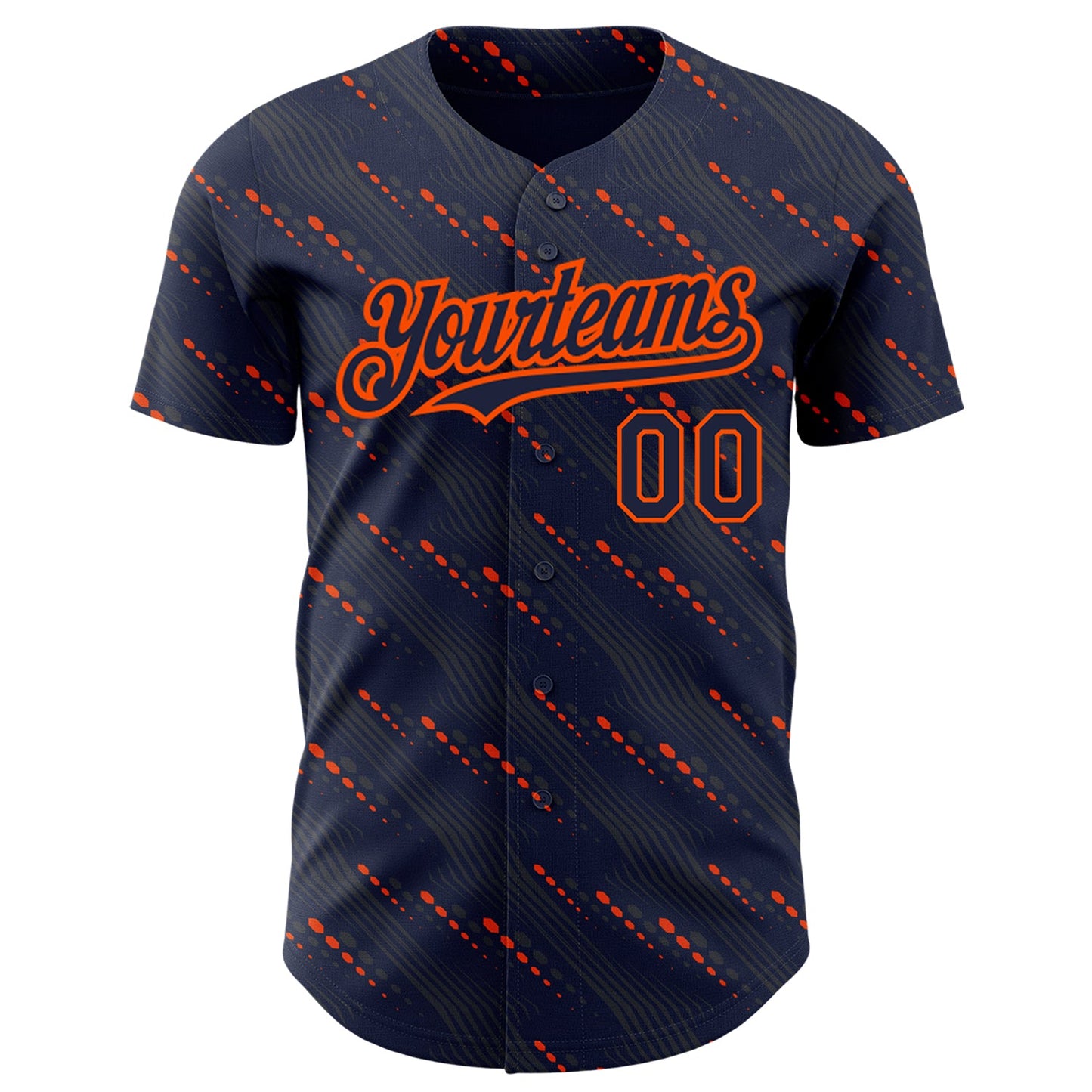 Custom Navy Orange 3D Pattern Design Slant Lines Authentic Baseball Jersey view 2