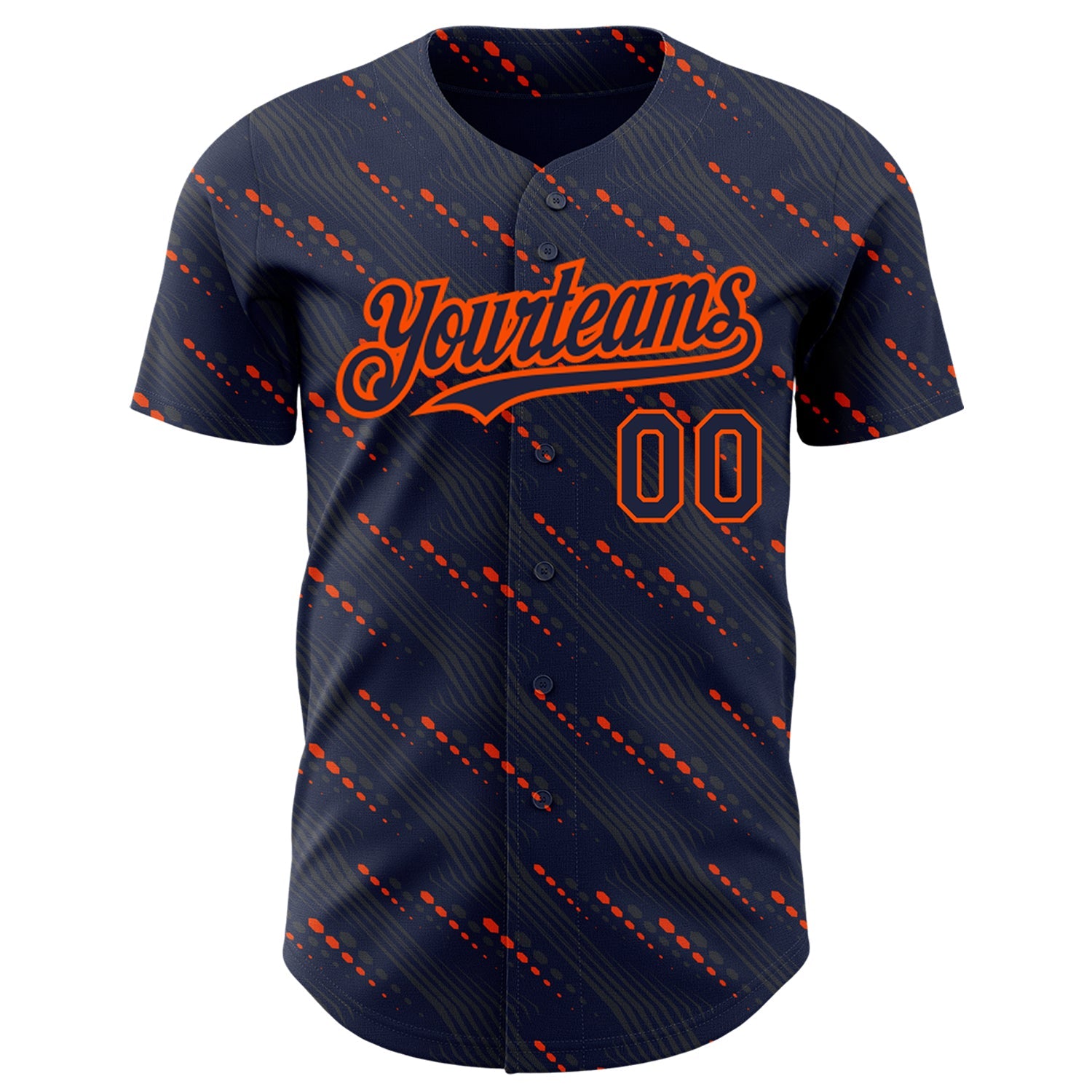 Custom Navy Orange 3D Pattern Design Slant Lines Authentic Baseball Jersey view 2