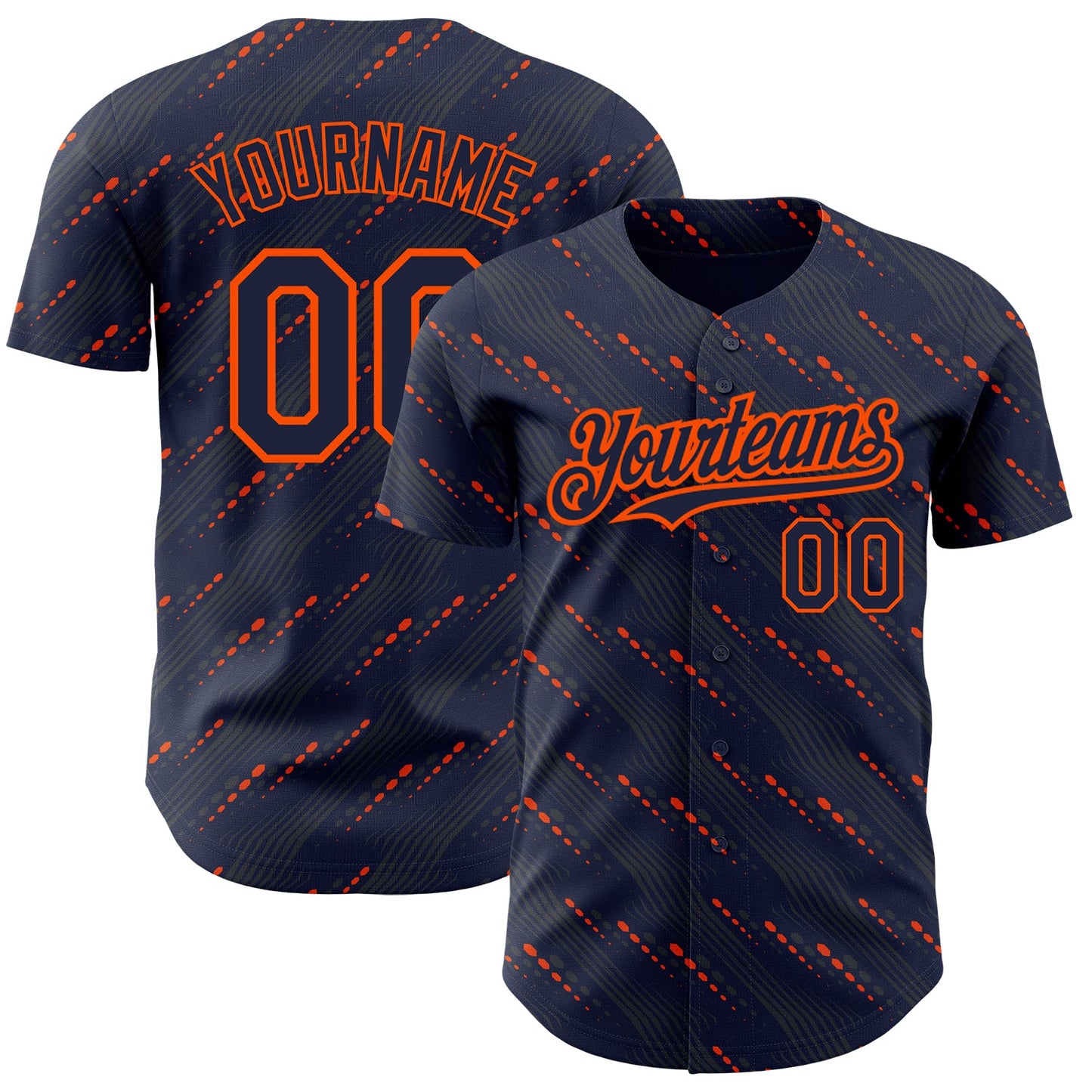 Custom Navy Orange 3D Pattern Design Slant Lines Authentic Baseball Jersey - Main View
